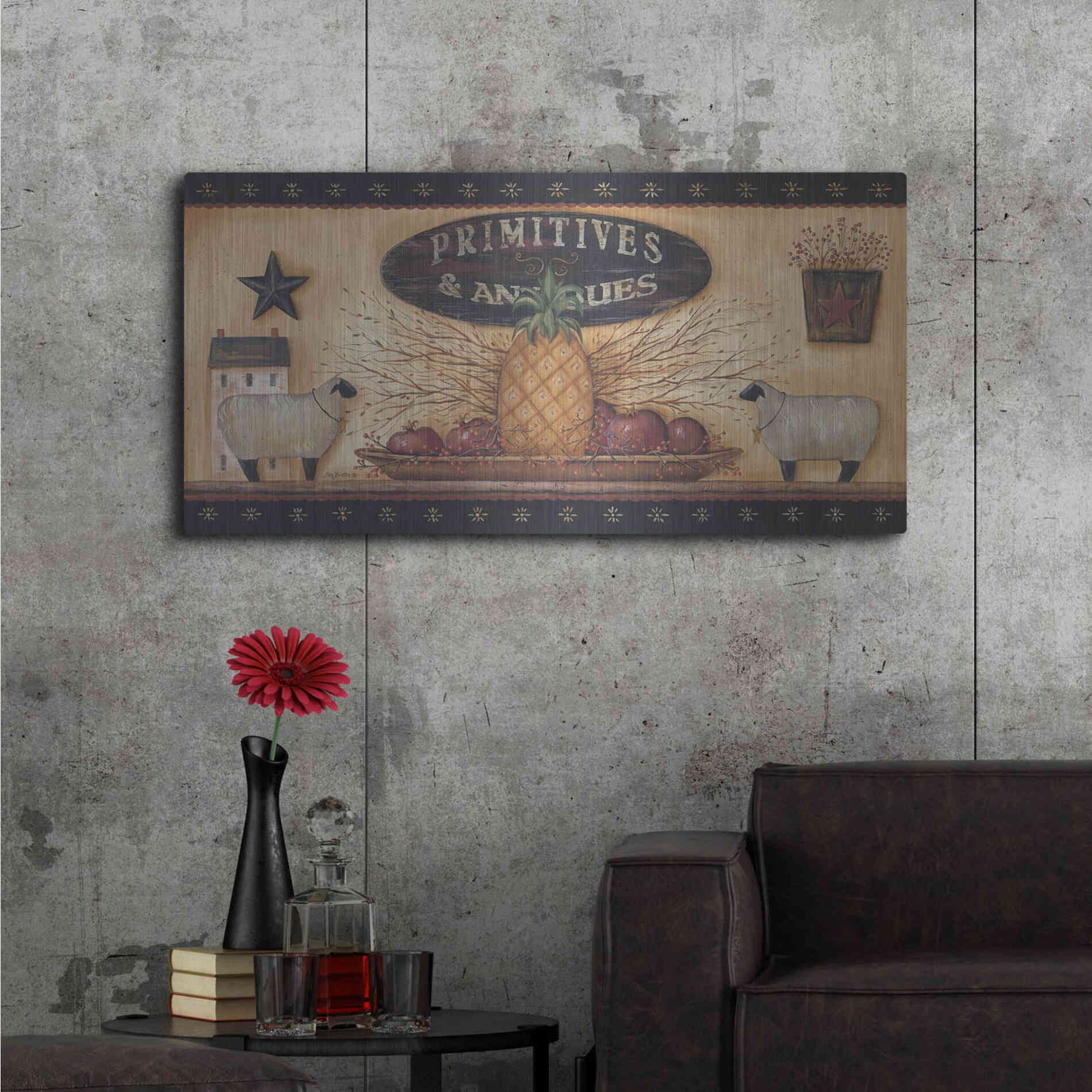 Luxe Metal Art 'Primitives & Antiques Shelf' by Pam Britton, Metal Wall Art,48x24