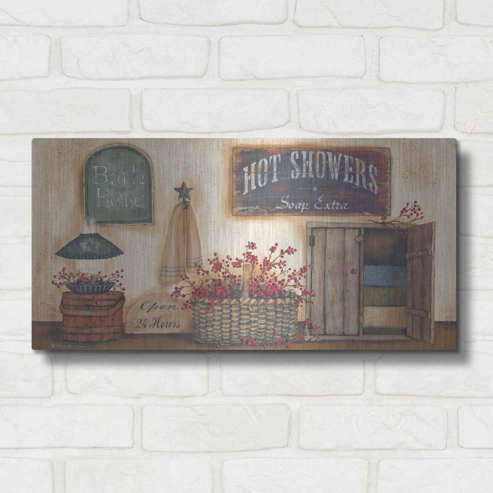 Luxe Metal Art 'Bath House' by Pam Britton, Metal Wall Art,24x12