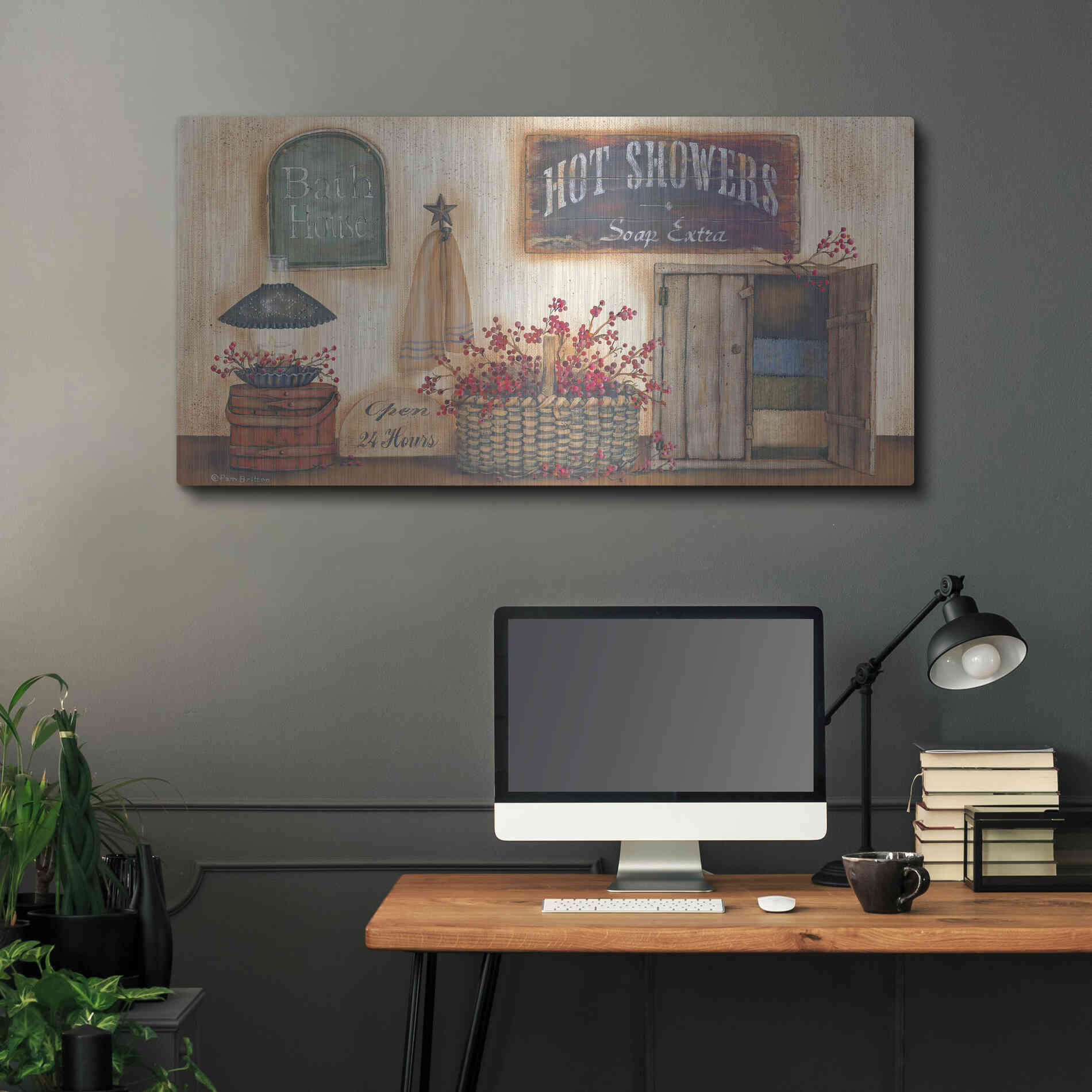 Luxe Metal Art 'Bath House' by Pam Britton, Metal Wall Art,48x24