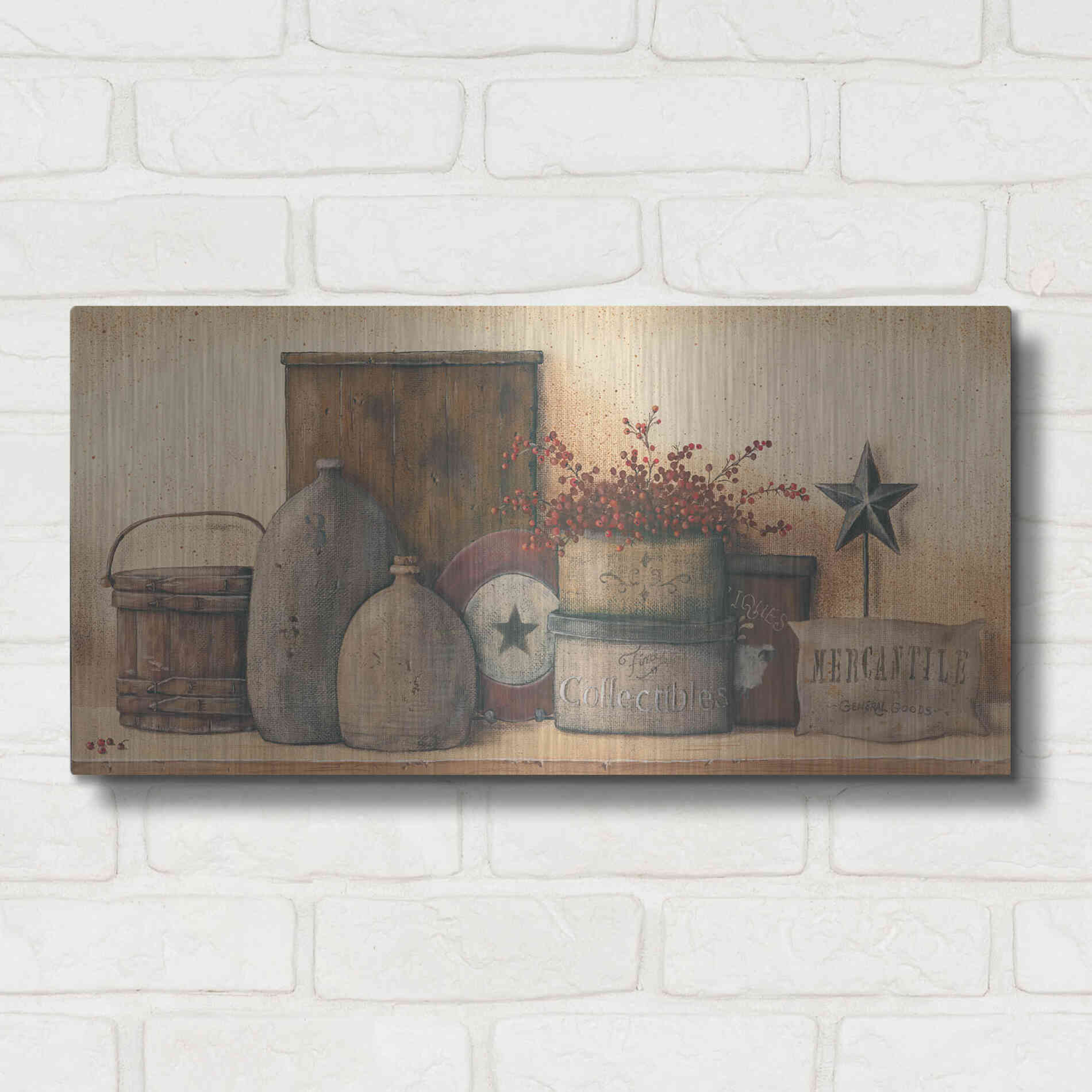 Luxe Metal Art 'Antique Treasures I' by Pam Britton, Metal Wall Art,24x12