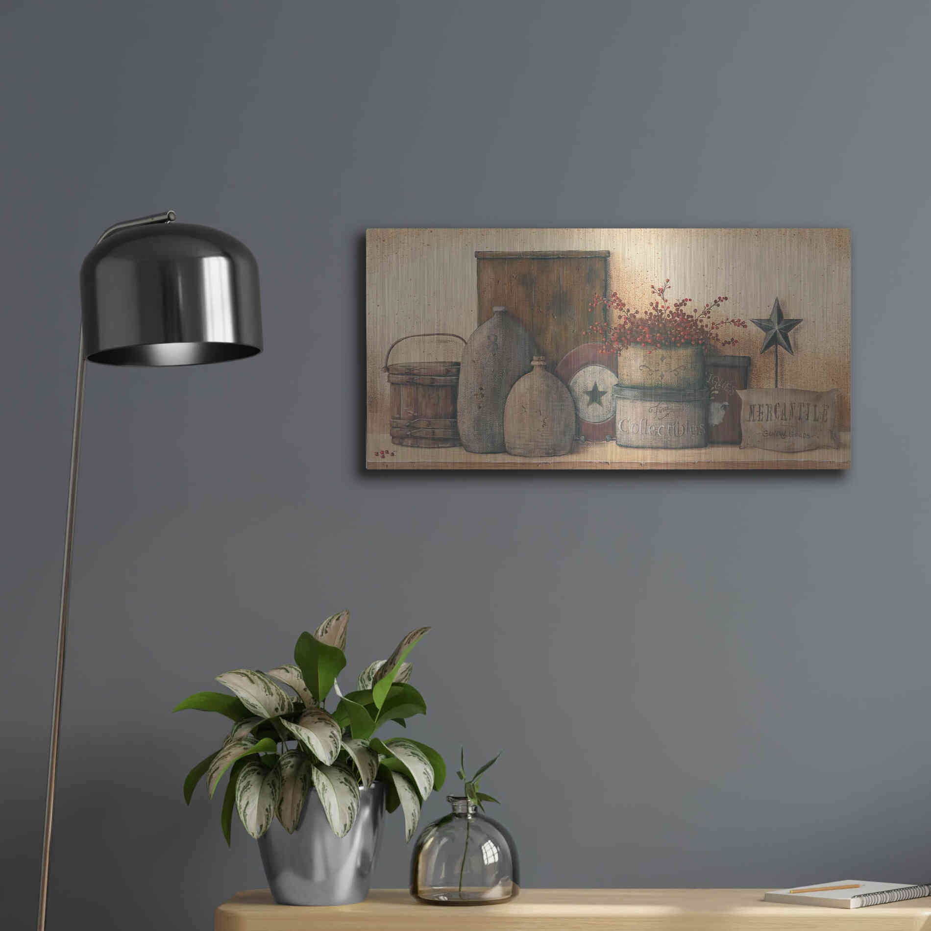 Luxe Metal Art 'Antique Treasures I' by Pam Britton, Metal Wall Art,24x12