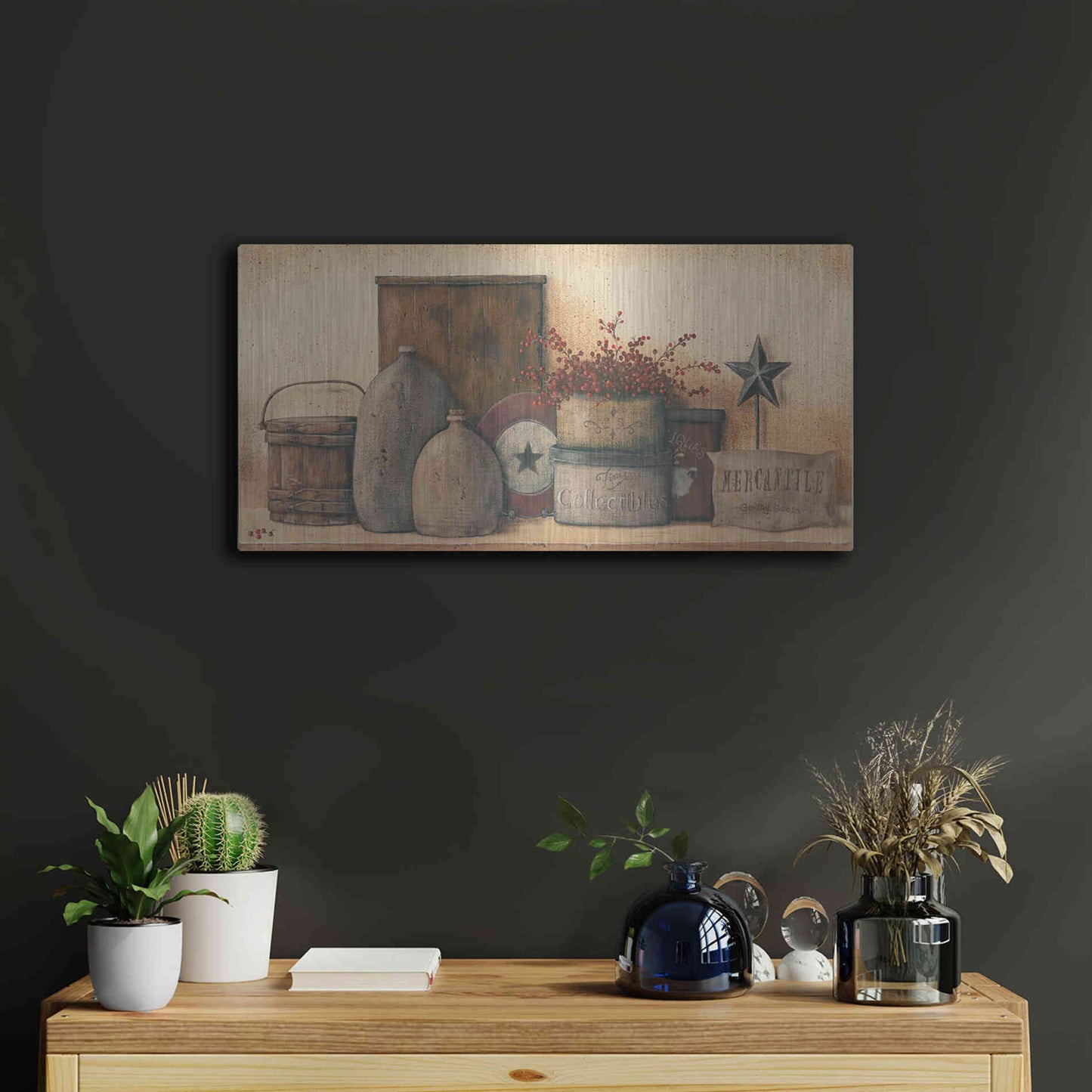 Luxe Metal Art 'Antique Treasures I' by Pam Britton, Metal Wall Art,24x12