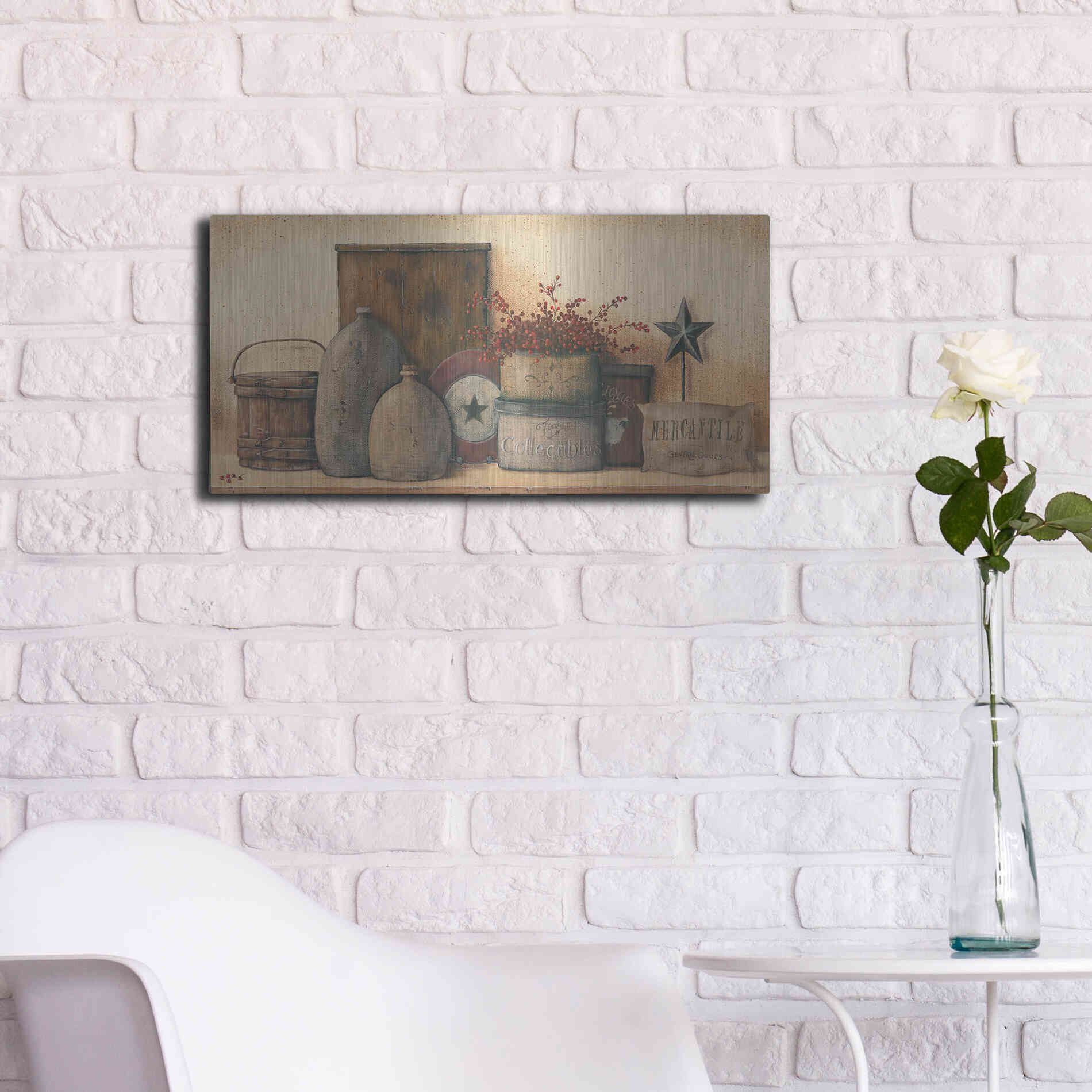 Luxe Metal Art 'Antique Treasures I' by Pam Britton, Metal Wall Art,24x12