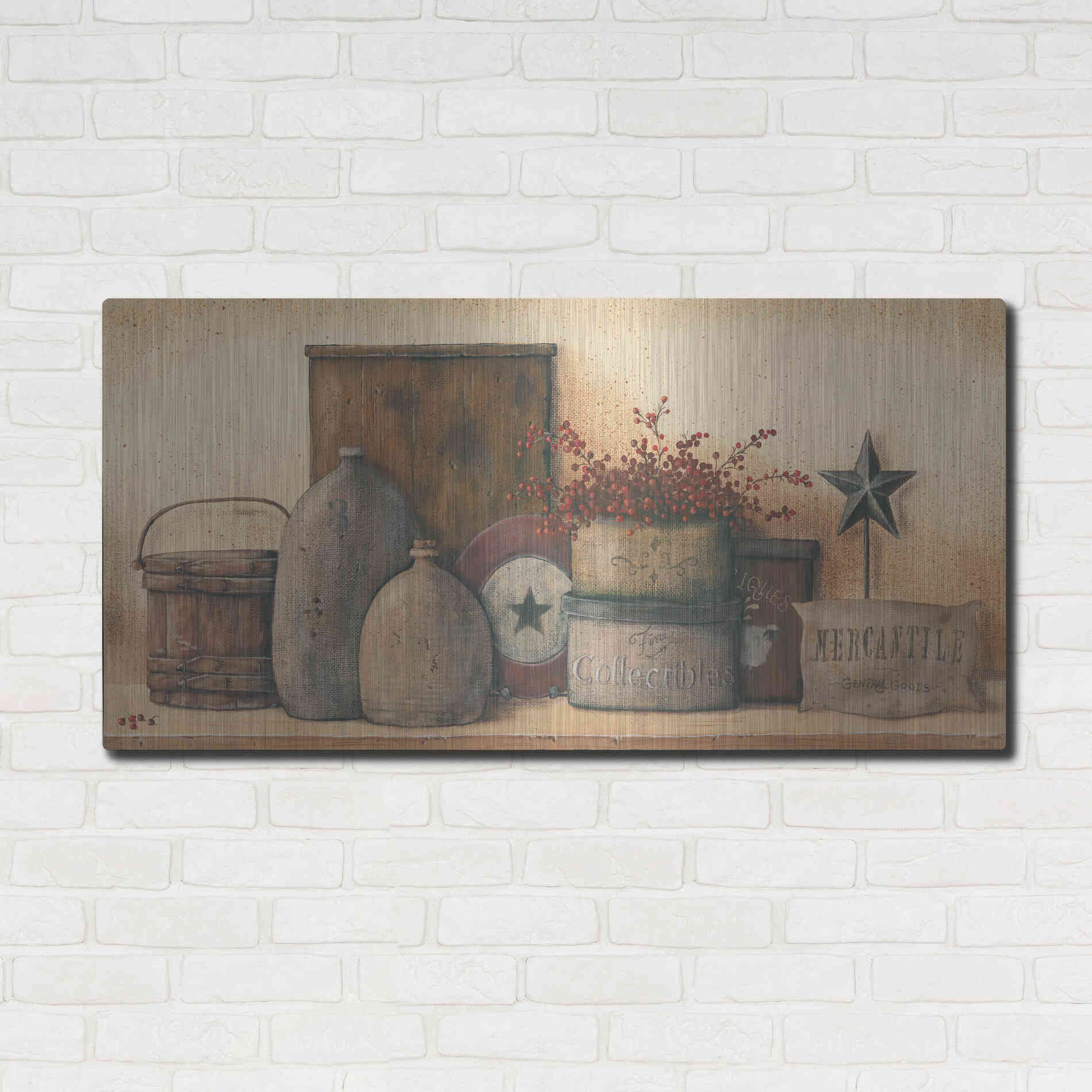 Luxe Metal Art 'Antique Treasures I' by Pam Britton, Metal Wall Art,48x24