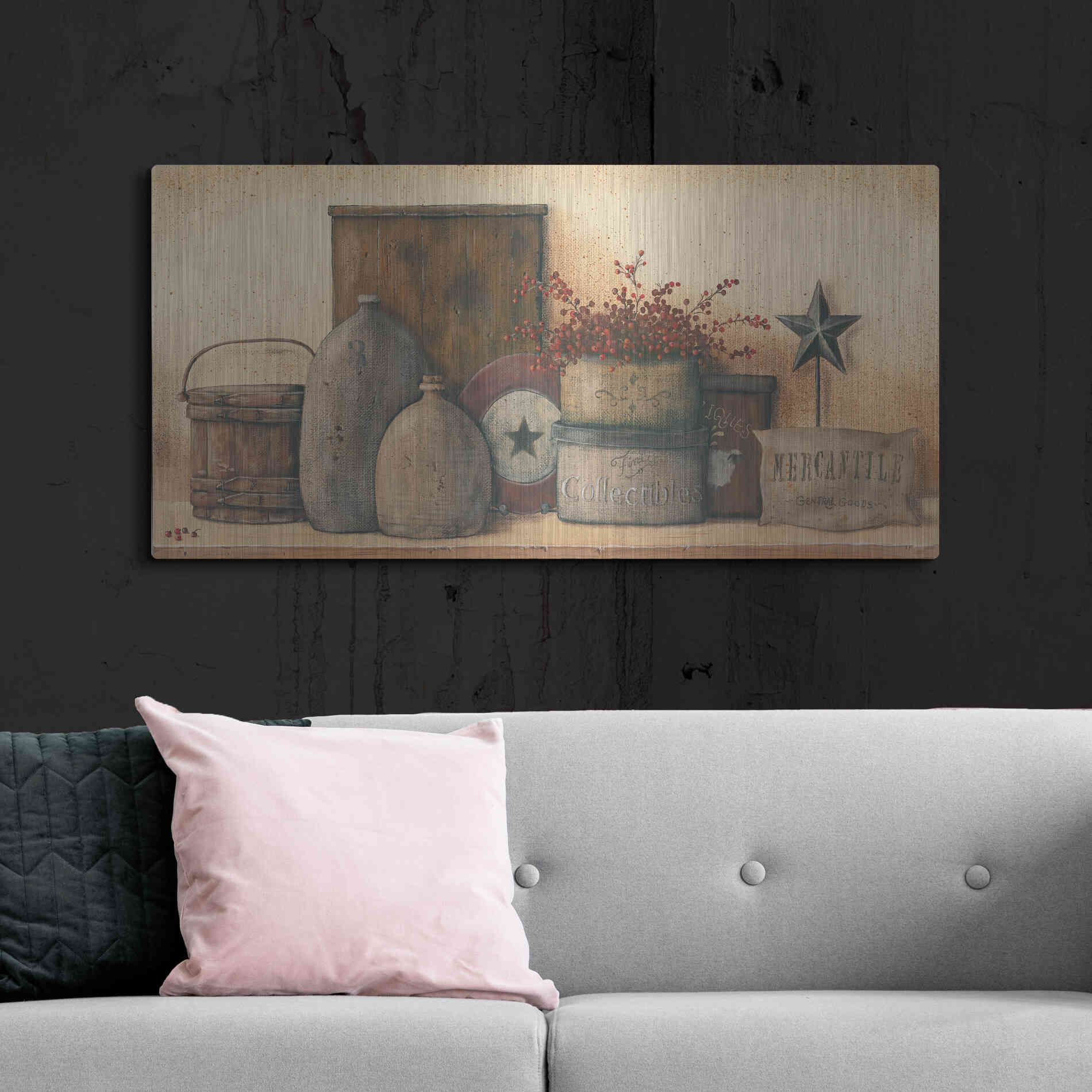 Luxe Metal Art 'Antique Treasures I' by Pam Britton, Metal Wall Art,48x24