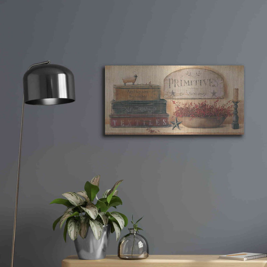 Luxe Metal Art 'Primitives & Vintage' by Pam Britton, Metal Wall Art,24x12