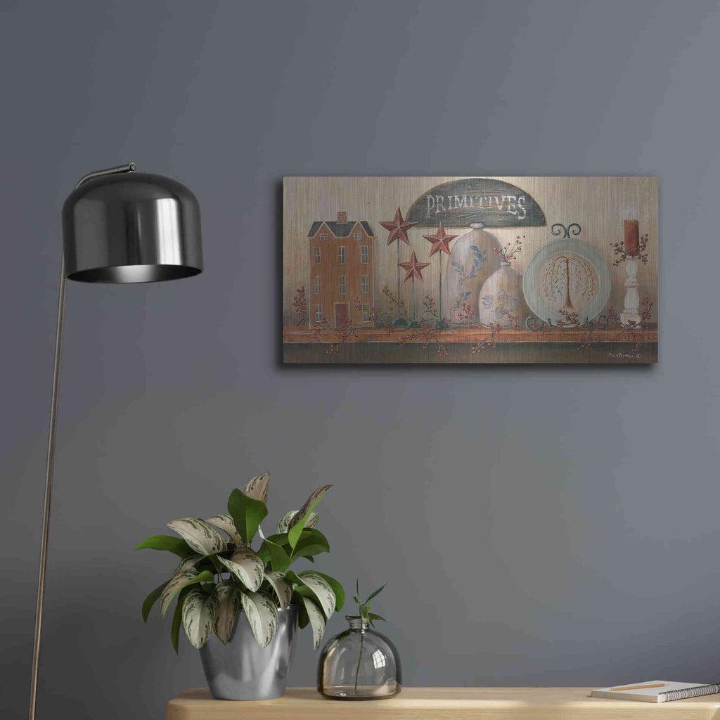 Luxe Metal Art 'Primitive Shelf I' by Pam Britton, Metal Wall Art,24x12