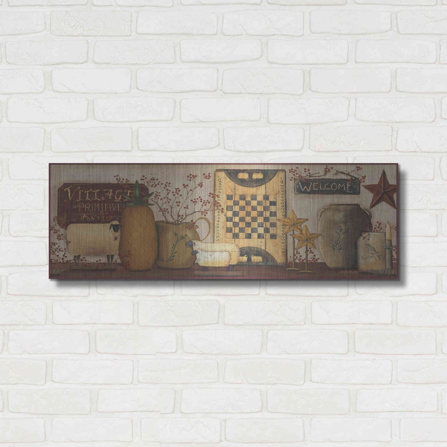 Luxe Metal Art 'Village Welcome' by Pam Britton, Metal Wall Art,36x12