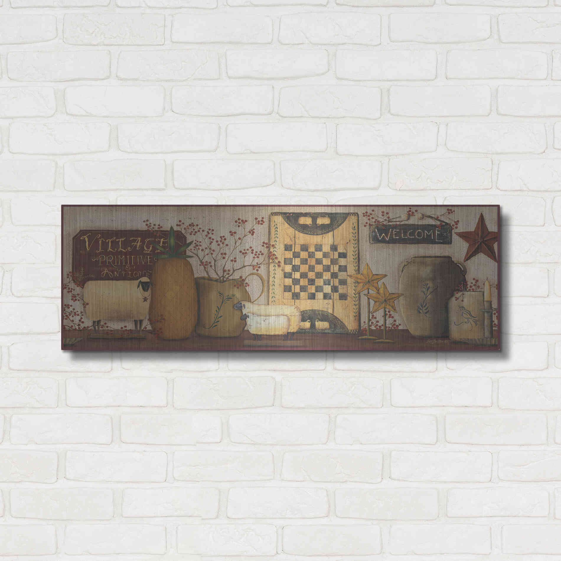 Luxe Metal Art 'Village Welcome' by Pam Britton, Metal Wall Art,36x12