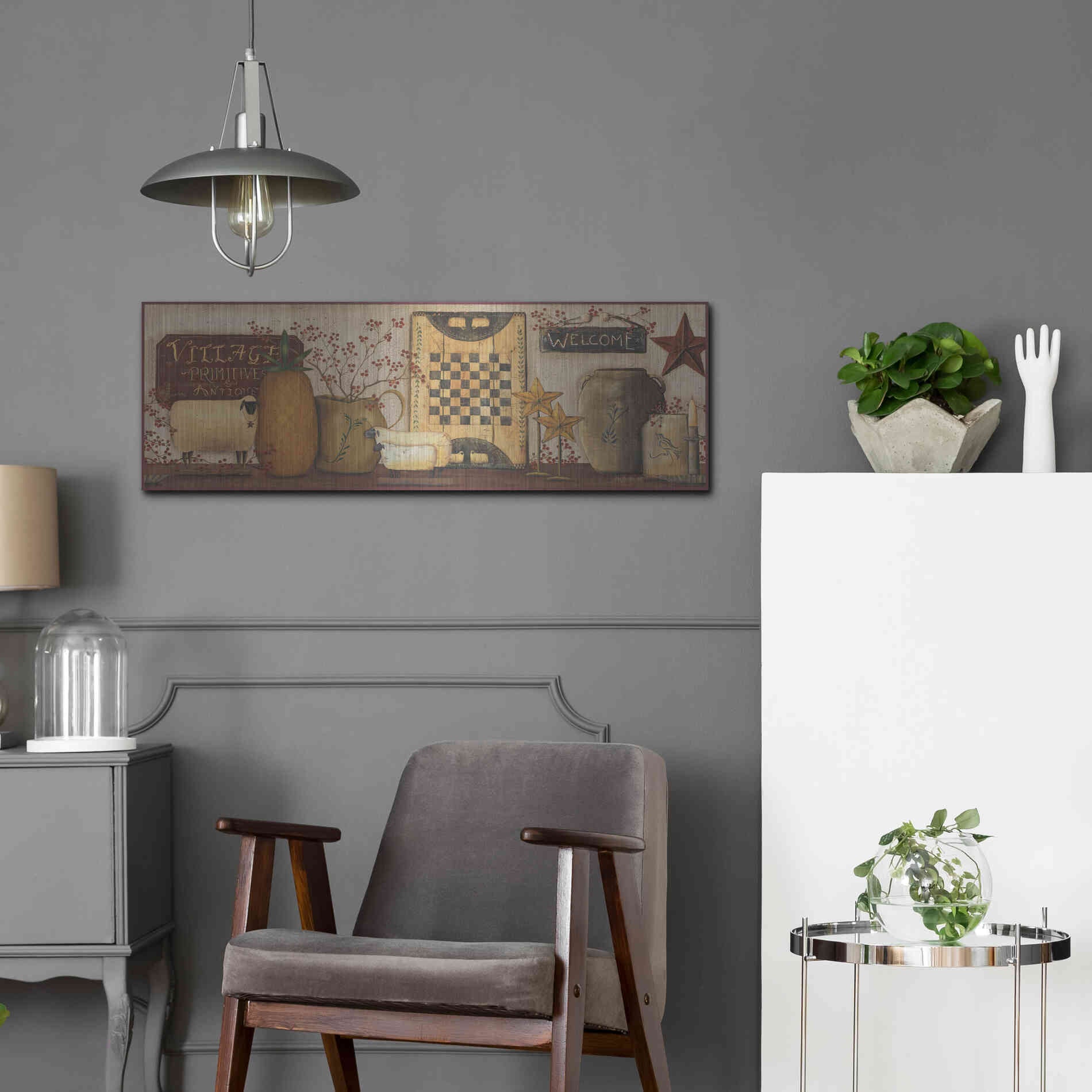 Luxe Metal Art 'Village Welcome' by Pam Britton, Metal Wall Art,36x12