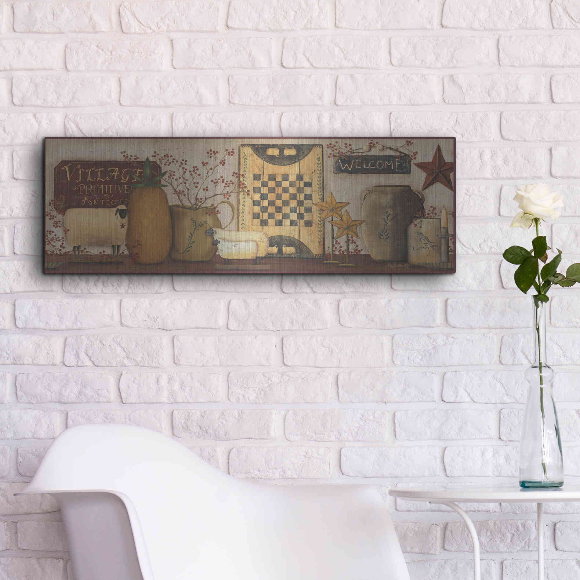 Luxe Metal Art 'Village Welcome' by Pam Britton, Metal Wall Art,36x12