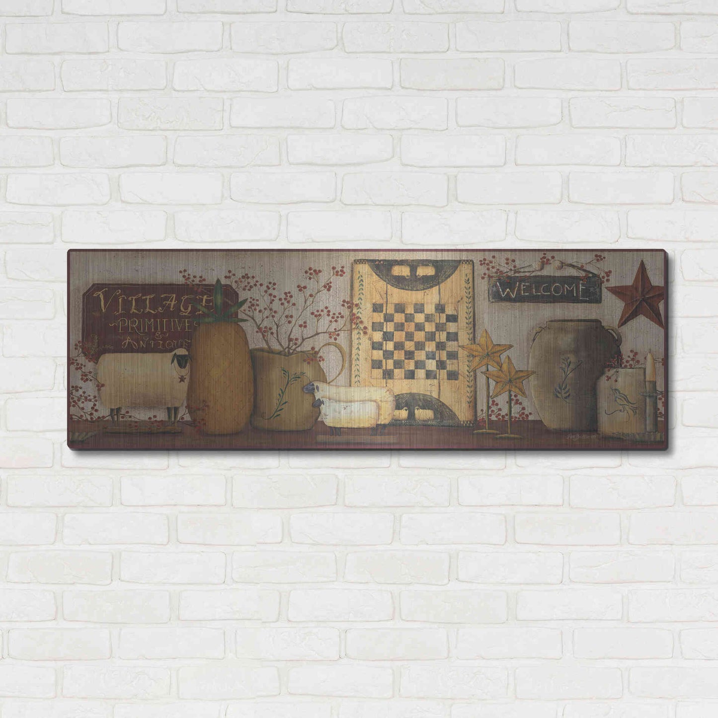 Luxe Metal Art 'Village Welcome' by Pam Britton, Metal Wall Art,48x16