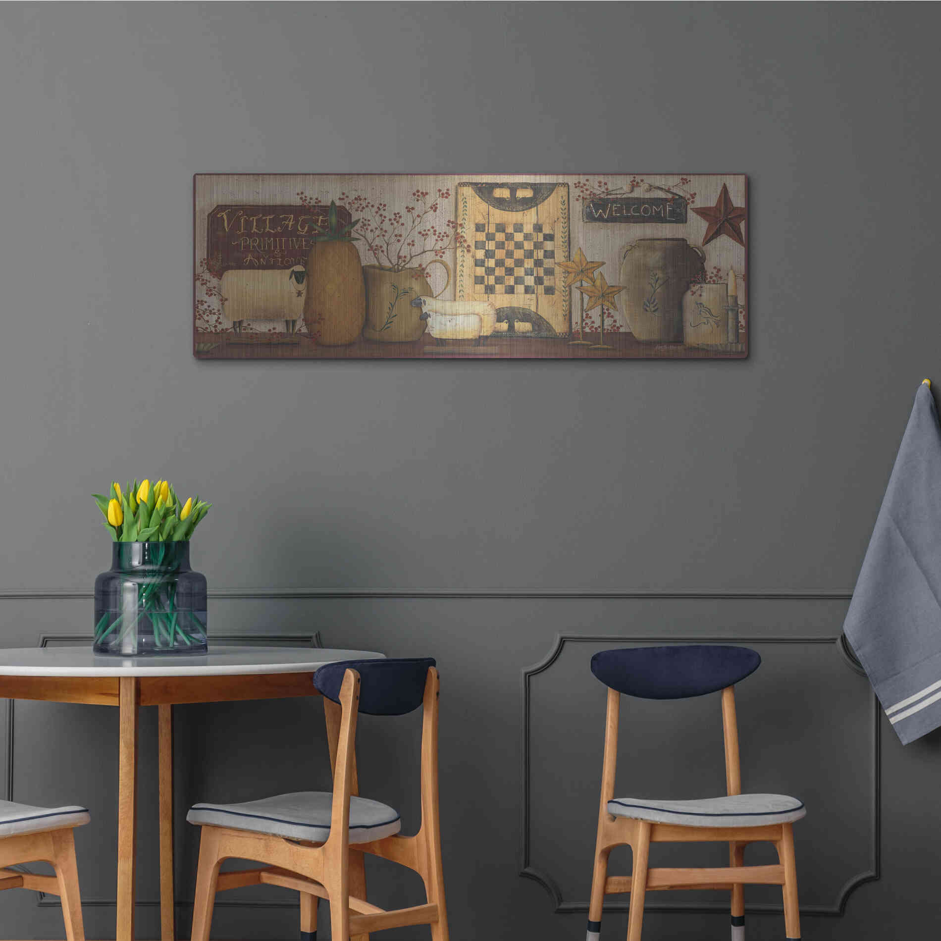 Luxe Metal Art 'Village Welcome' by Pam Britton, Metal Wall Art,48x16