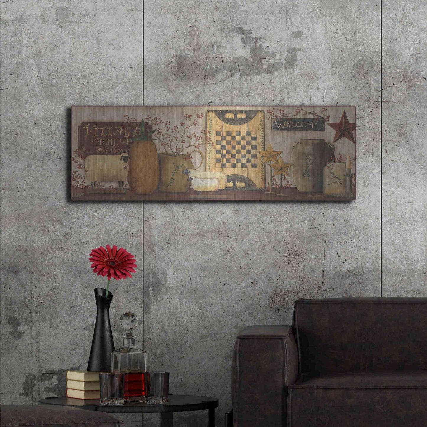 Luxe Metal Art 'Village Welcome' by Pam Britton, Metal Wall Art,48x16