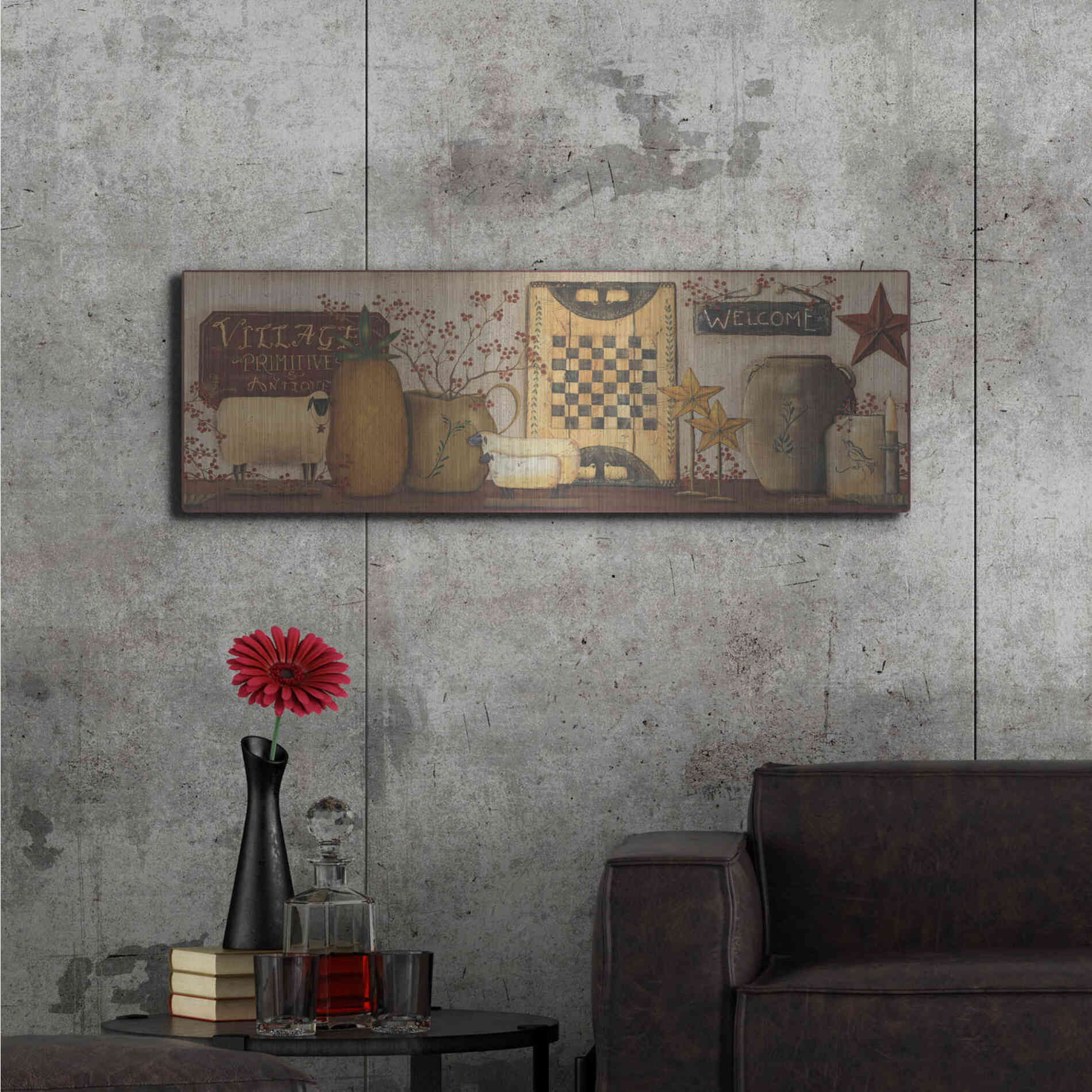 Luxe Metal Art 'Village Welcome' by Pam Britton, Metal Wall Art,48x16