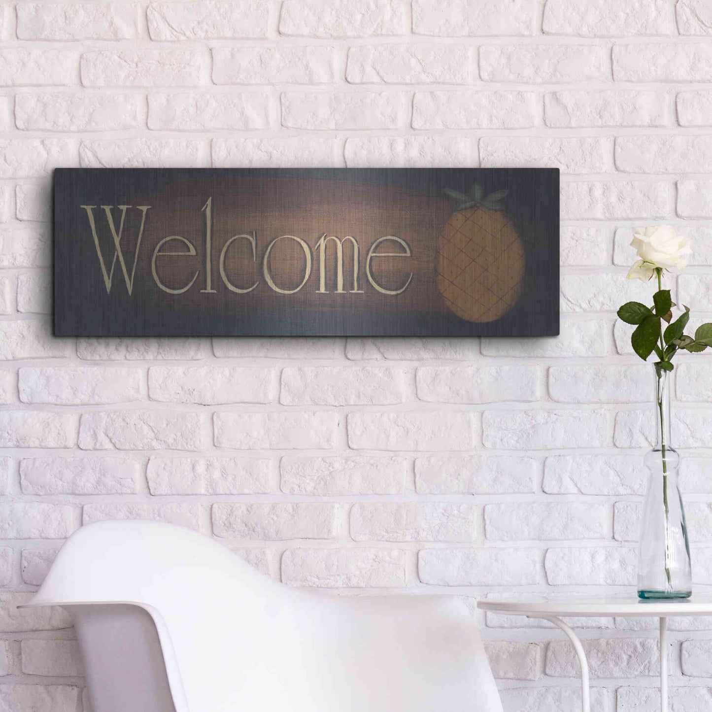 Luxe Metal Art 'Welcome II' by Pam Britton, Metal Wall Art,36x12