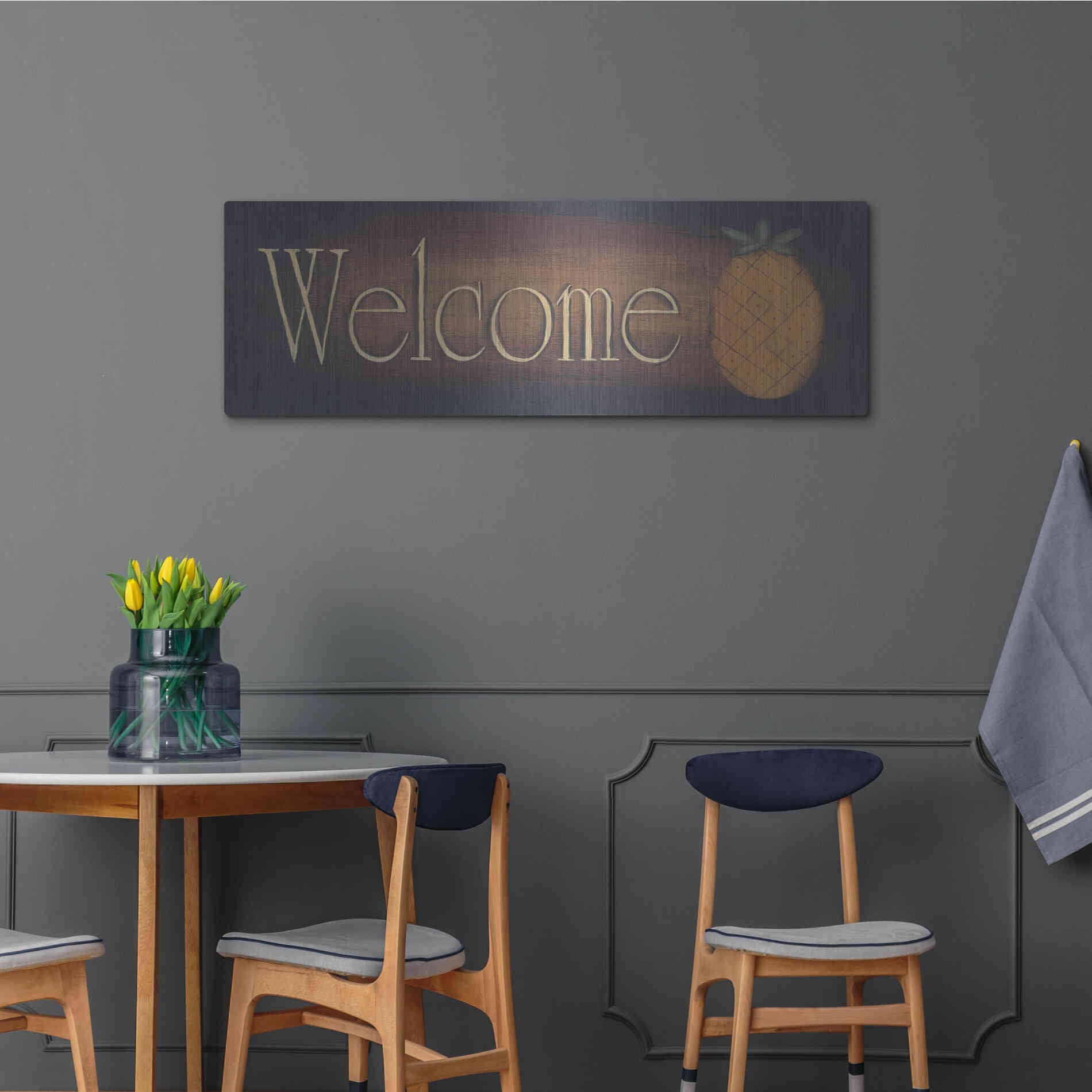 Luxe Metal Art 'Welcome II' by Pam Britton, Metal Wall Art,48x16