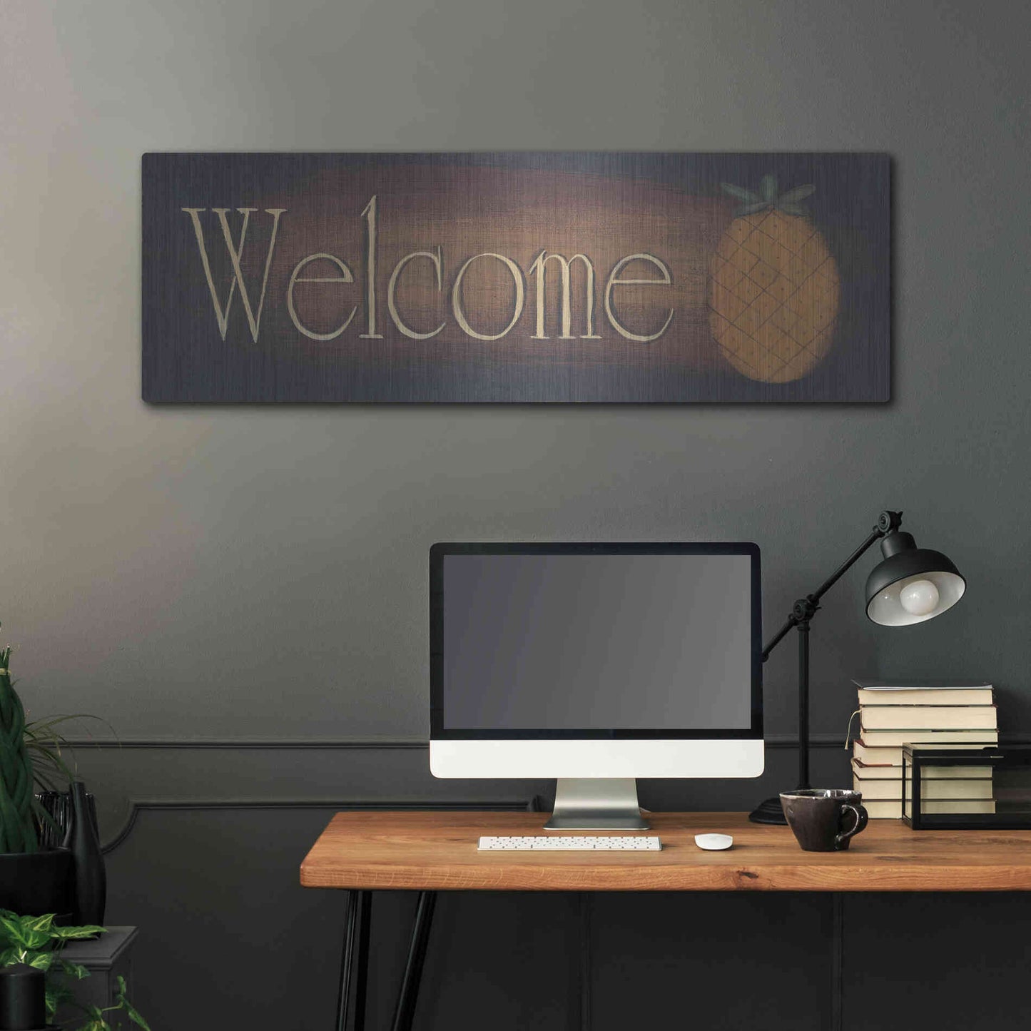 Luxe Metal Art 'Welcome II' by Pam Britton, Metal Wall Art,48x16