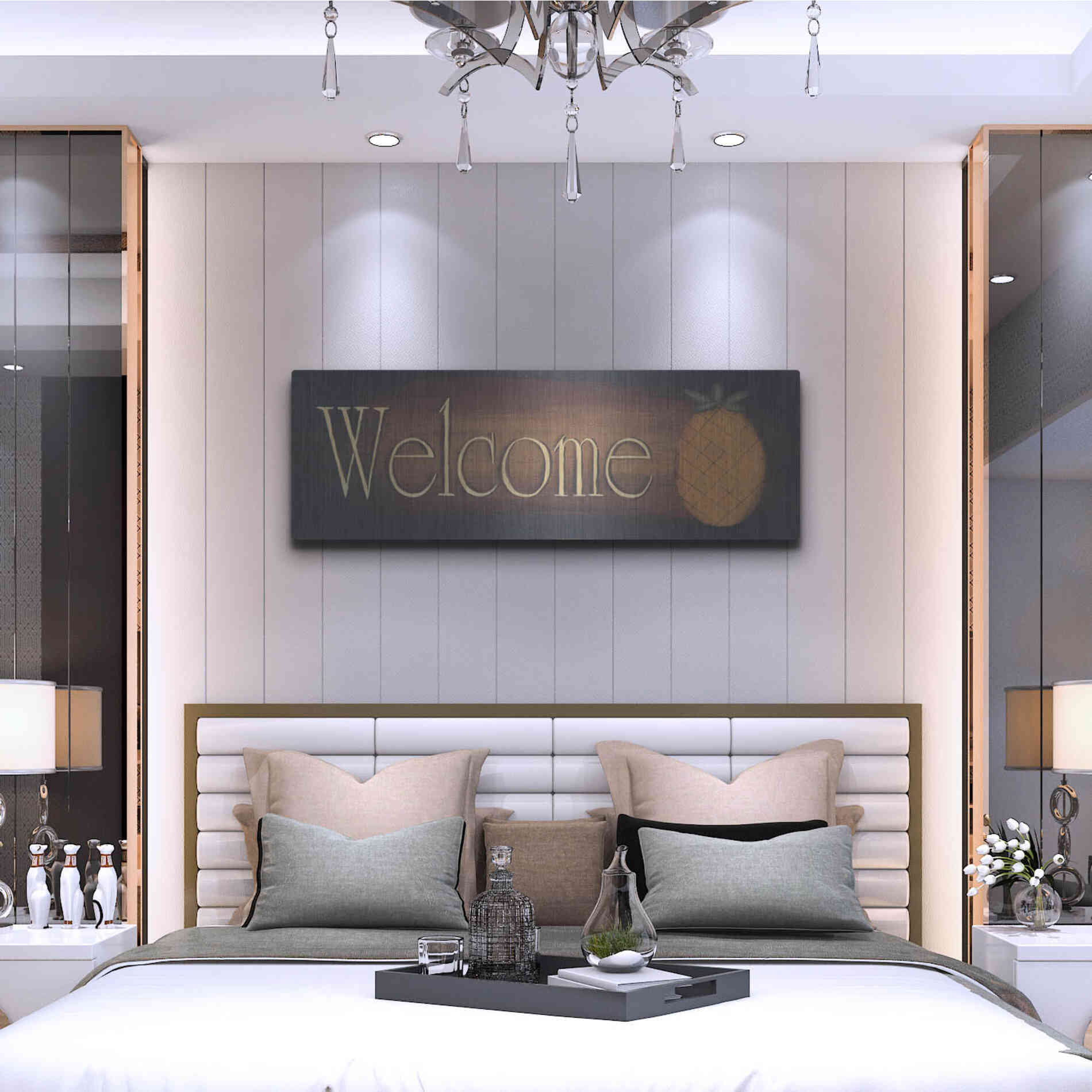 Luxe Metal Art 'Welcome II' by Pam Britton, Metal Wall Art,48x16