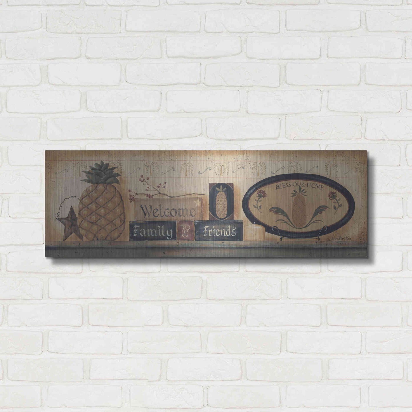 Luxe Metal Art 'Welcome Family & Friends' by Pam Britton, Metal Wall Art,36x12