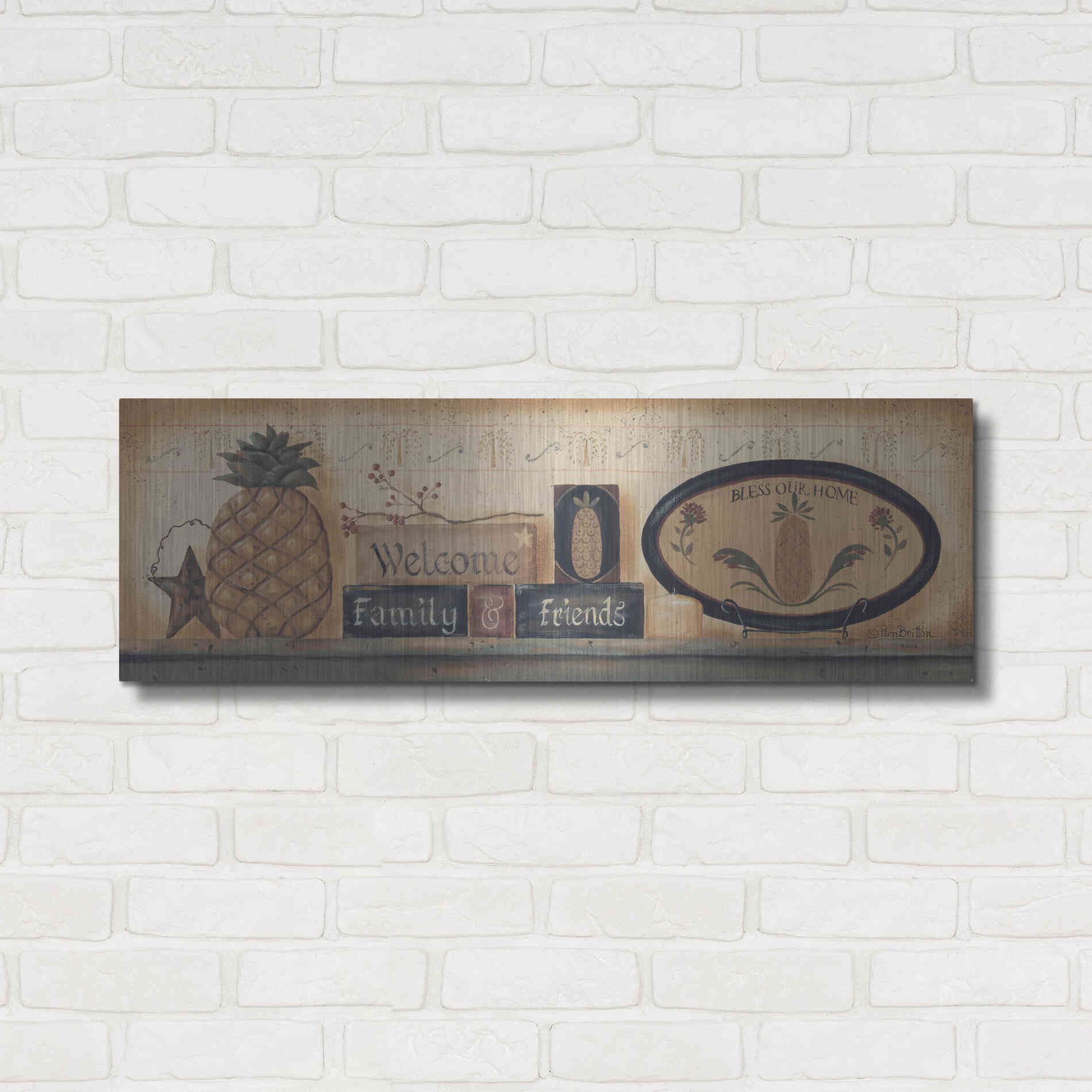 Luxe Metal Art 'Welcome Family & Friends' by Pam Britton, Metal Wall Art,36x12