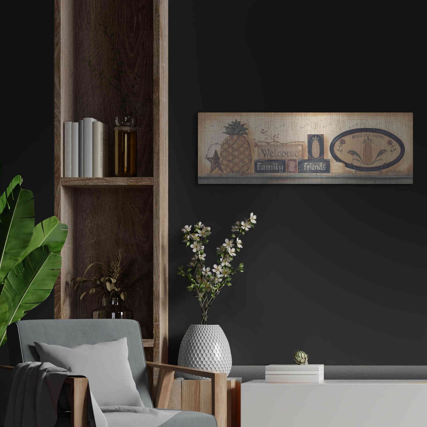 Luxe Metal Art 'Welcome Family & Friends' by Pam Britton, Metal Wall Art,36x12