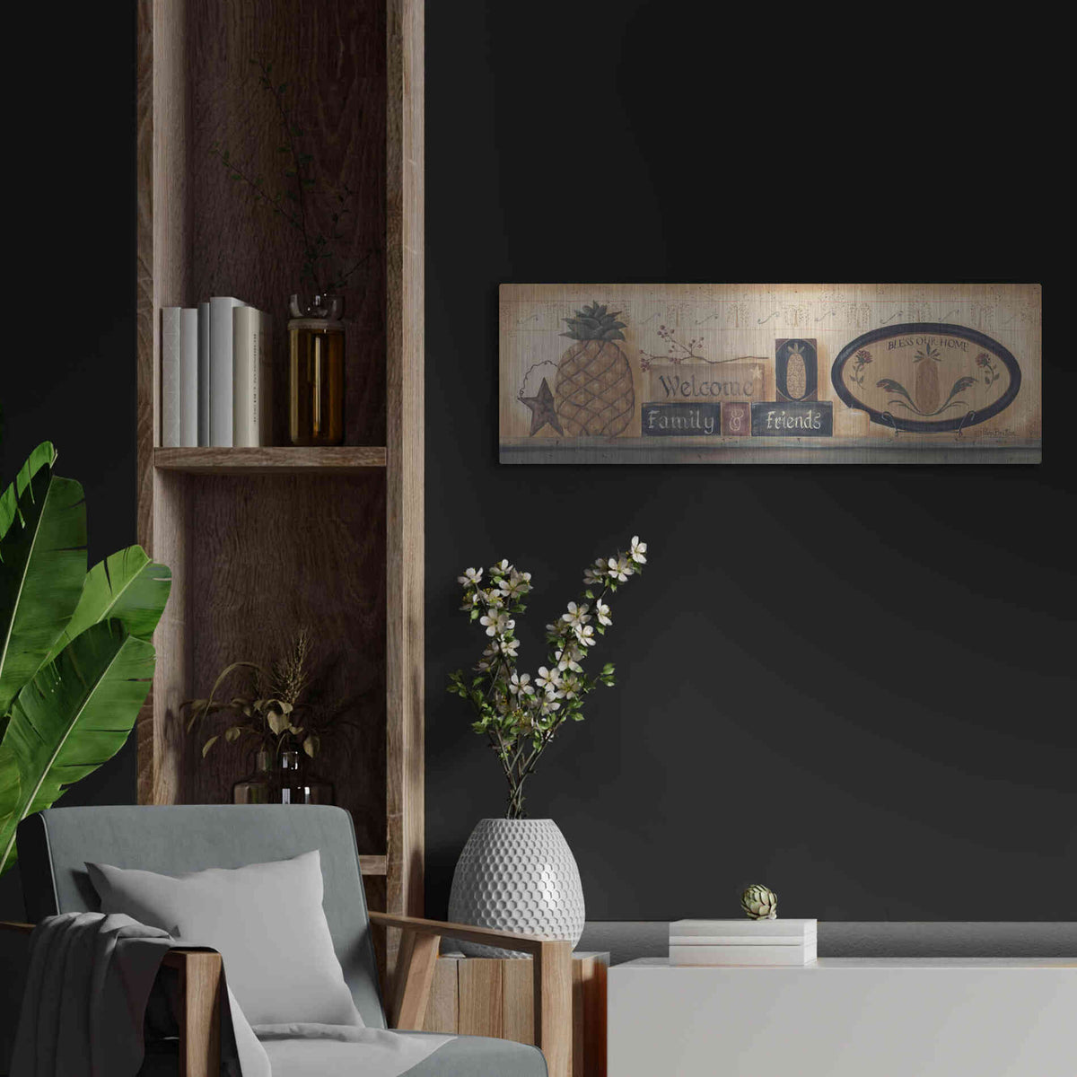 Luxe Metal Art 'Welcome Family & Friends' by Pam Britton, Metal Wall Art,36x12