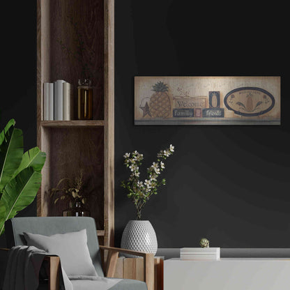 Luxe Metal Art 'Welcome Family & Friends' by Pam Britton, Metal Wall Art,36x12