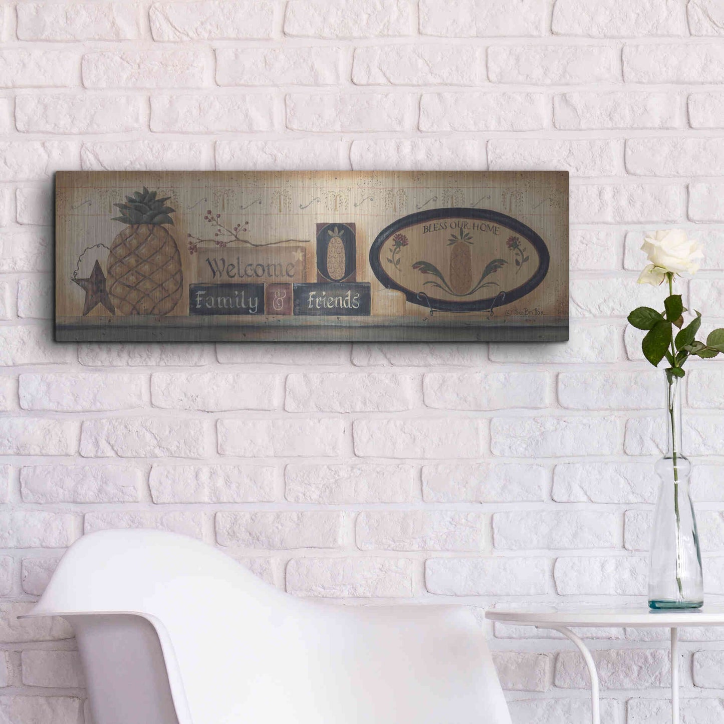 Luxe Metal Art 'Welcome Family & Friends' by Pam Britton, Metal Wall Art,36x12