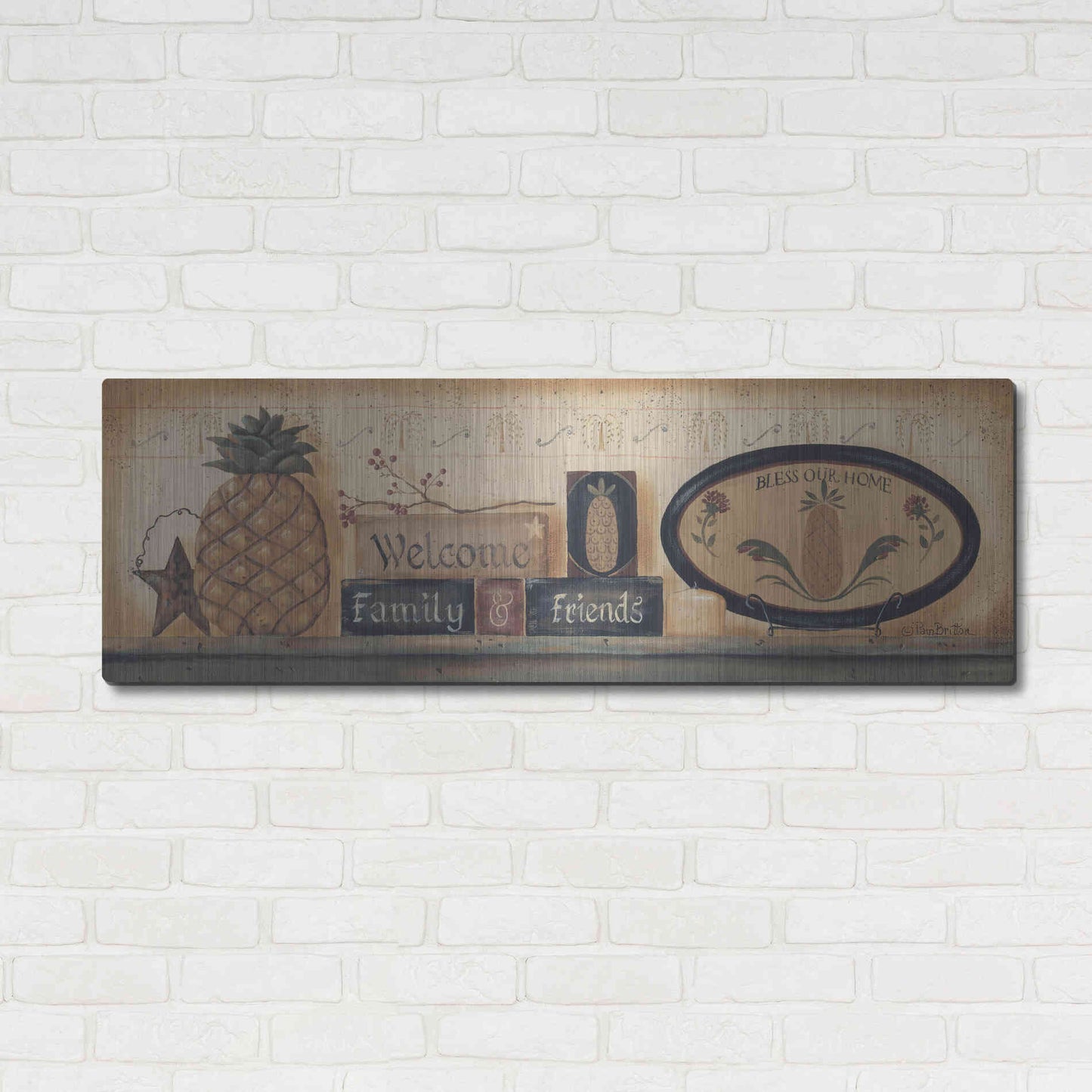 Luxe Metal Art 'Welcome Family & Friends' by Pam Britton, Metal Wall Art,48x16