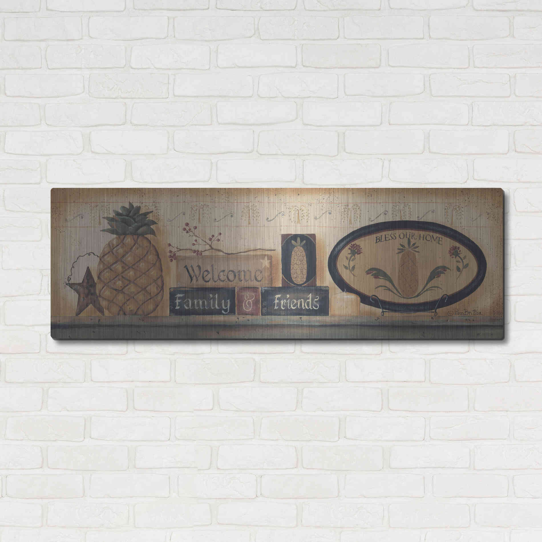 Luxe Metal Art 'Welcome Family & Friends' by Pam Britton, Metal Wall Art,48x16