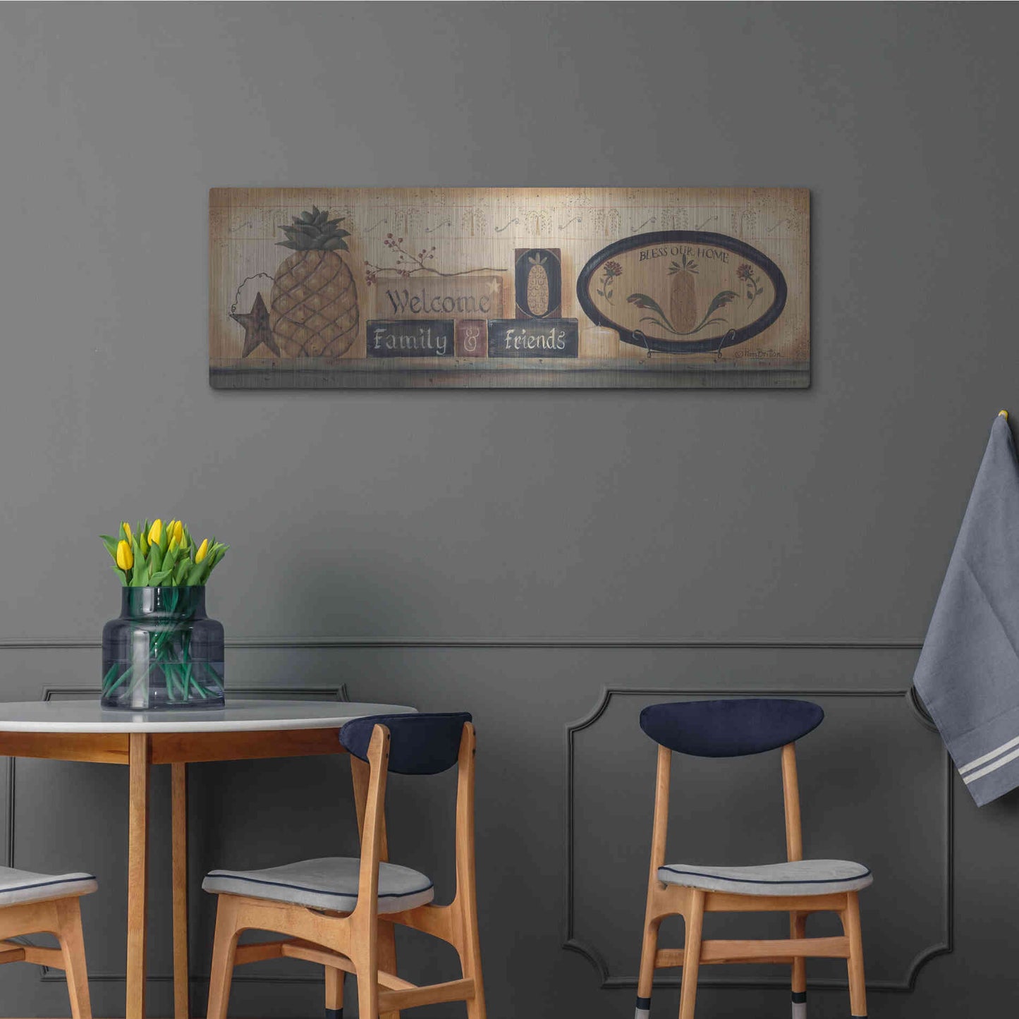 Luxe Metal Art 'Welcome Family & Friends' by Pam Britton, Metal Wall Art,48x16
