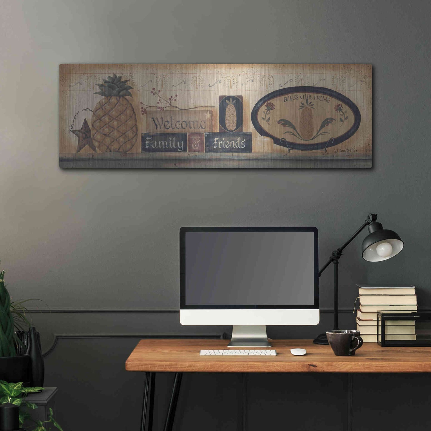 Luxe Metal Art 'Welcome Family & Friends' by Pam Britton, Metal Wall Art,48x16
