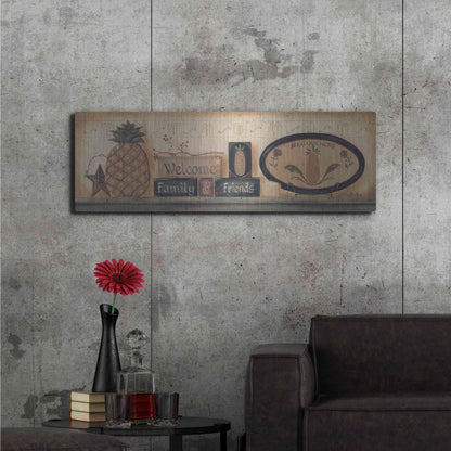 Luxe Metal Art 'Welcome Family & Friends' by Pam Britton, Metal Wall Art,48x16