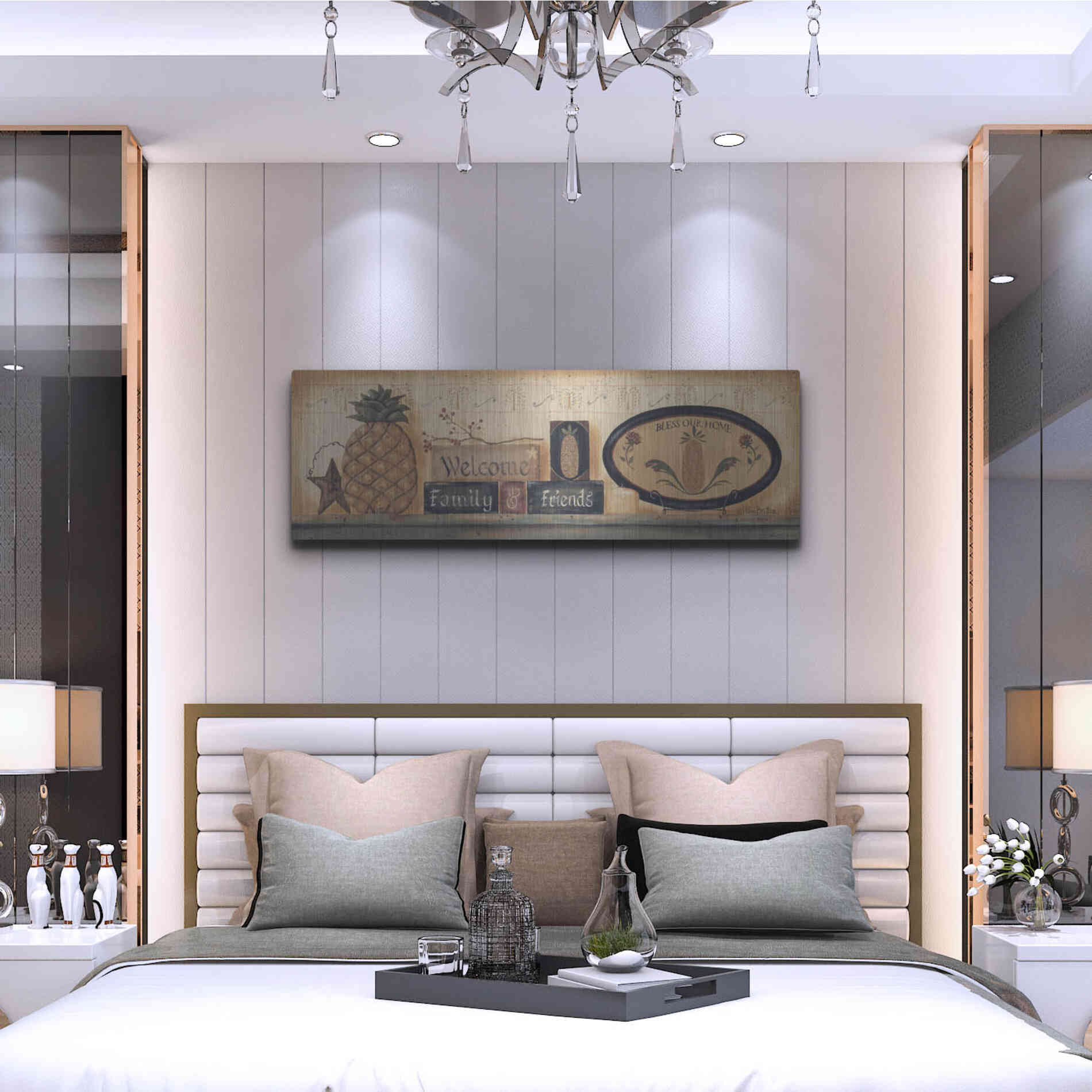 Luxe Metal Art 'Welcome Family & Friends' by Pam Britton, Metal Wall Art,48x16
