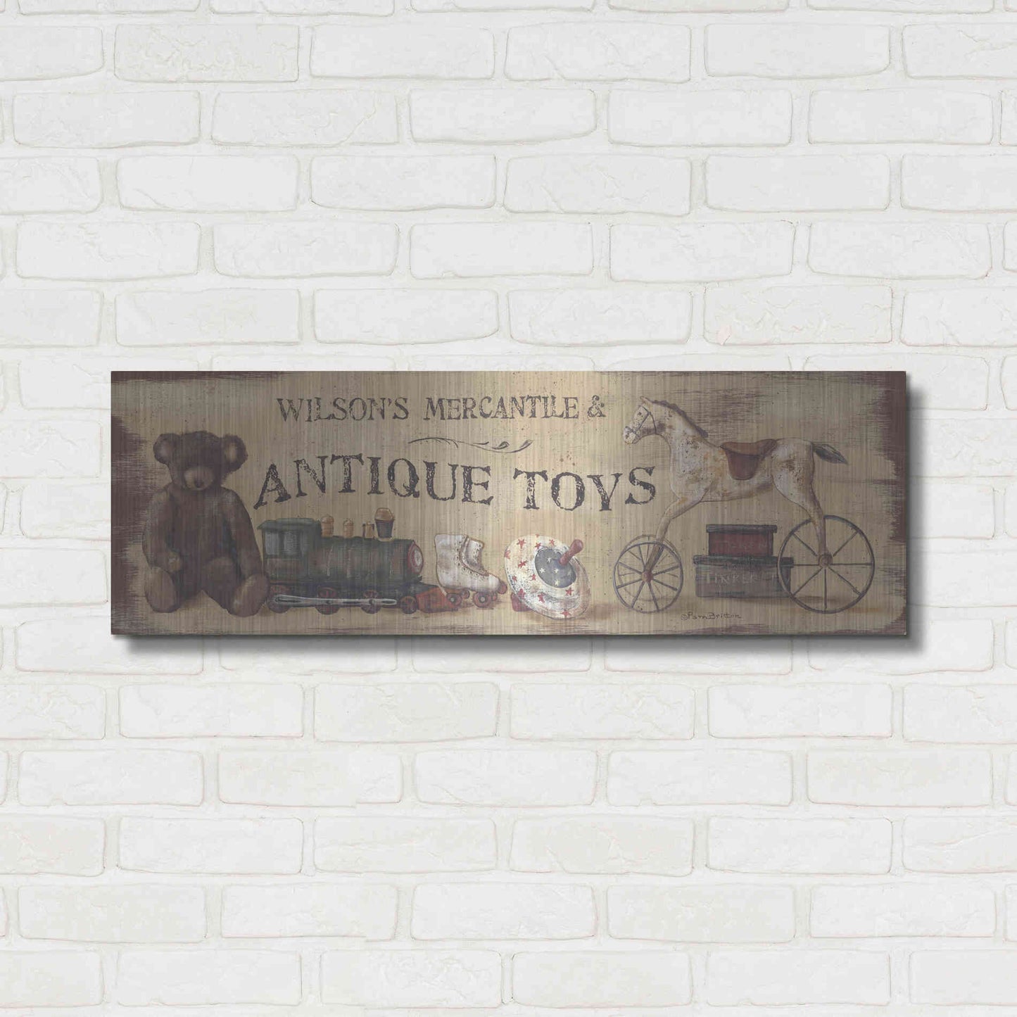 Luxe Metal Art 'Vintage Toys' by Pam Britton, Metal Wall Art,36x12