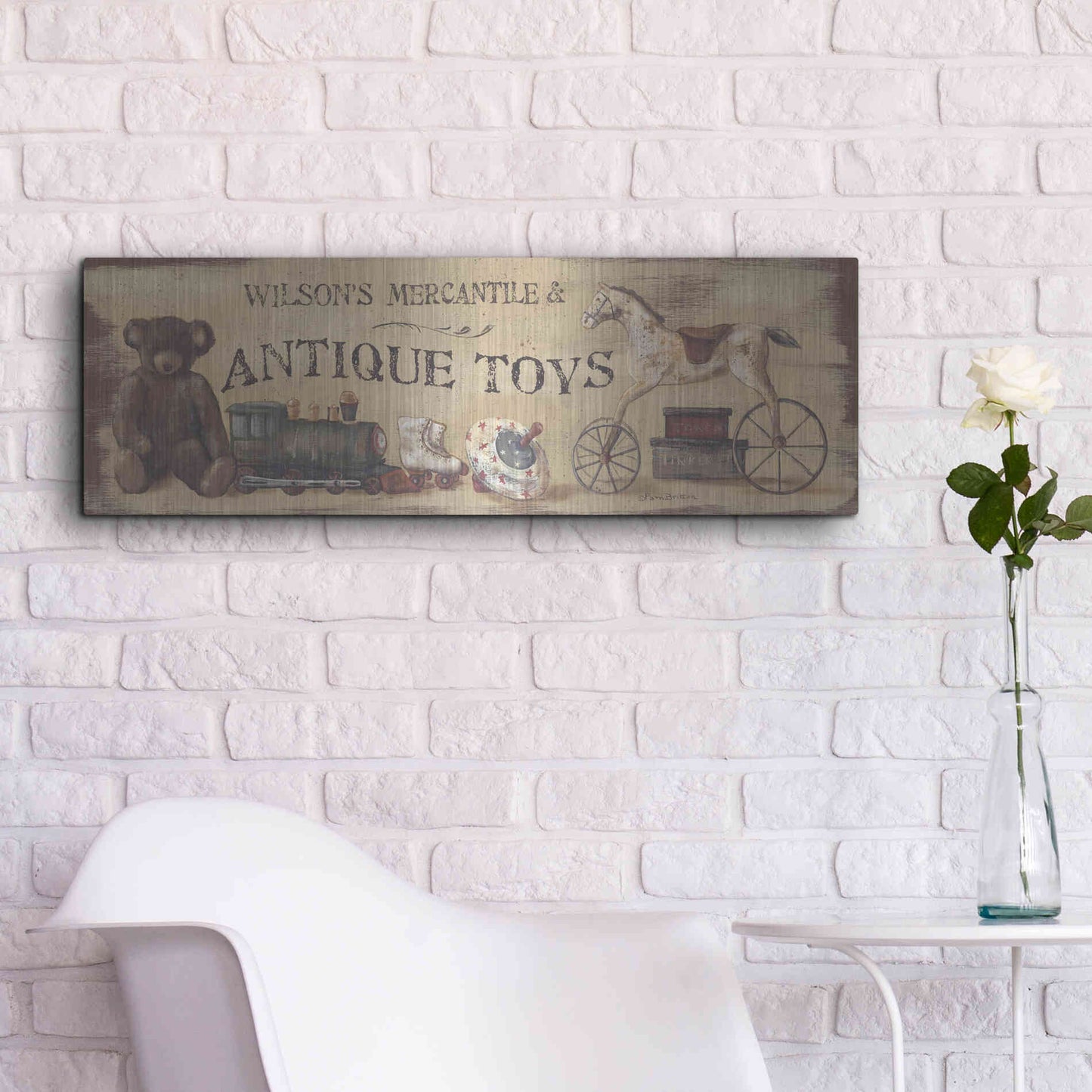 Luxe Metal Art 'Vintage Toys' by Pam Britton, Metal Wall Art,36x12