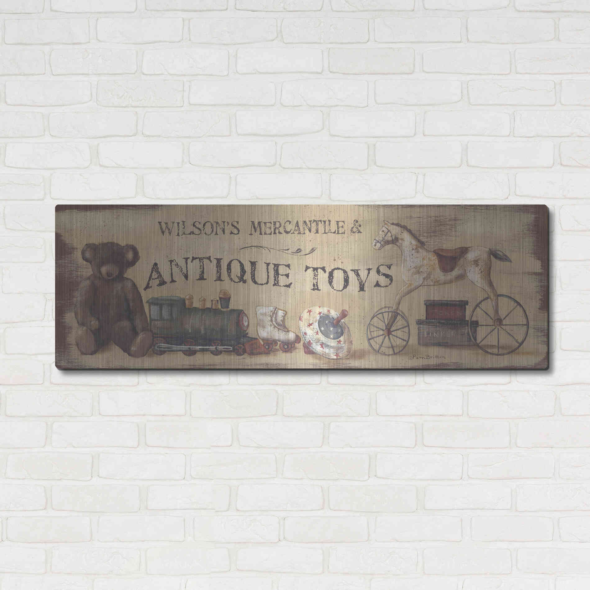 Luxe Metal Art 'Vintage Toys' by Pam Britton, Metal Wall Art,48x16