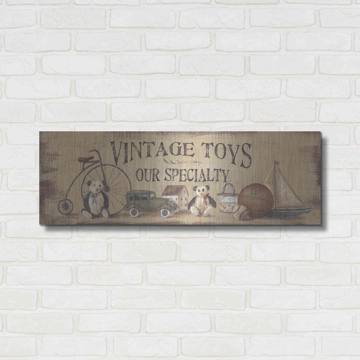 Luxe Metal Art 'Antique Toys' by Pam Britton, Metal Wall Art,36x12