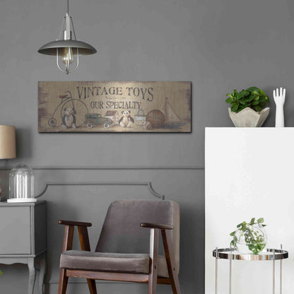 Luxe Metal Art 'Antique Toys' by Pam Britton, Metal Wall Art,36x12