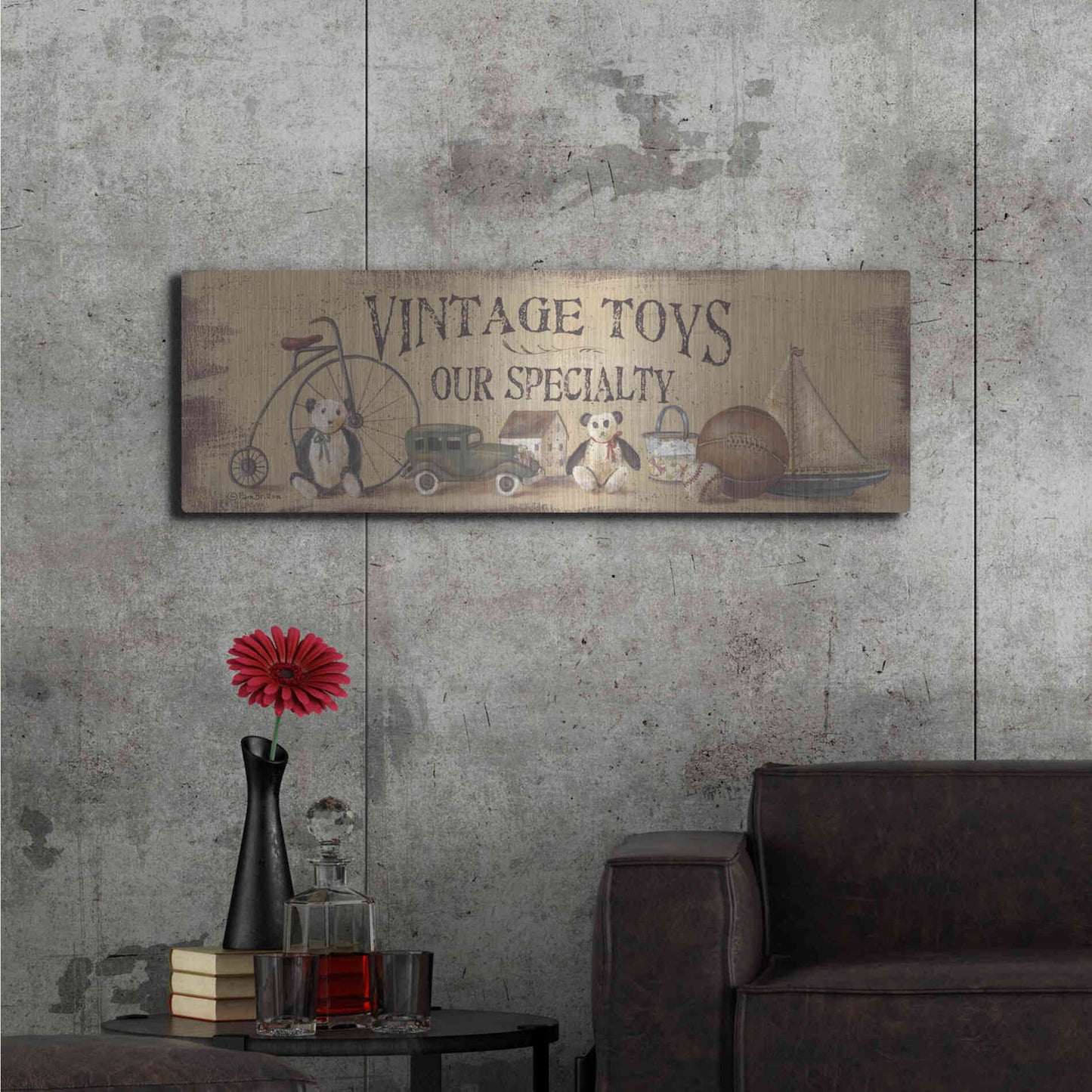 Luxe Metal Art 'Antique Toys' by Pam Britton, Metal Wall Art,48x16