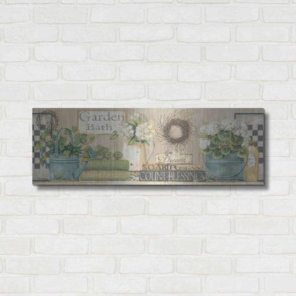 Luxe Metal Art 'Garden Bath, Dream-Soak-Relax' by Pam Britton, Metal Wall Art,36x12