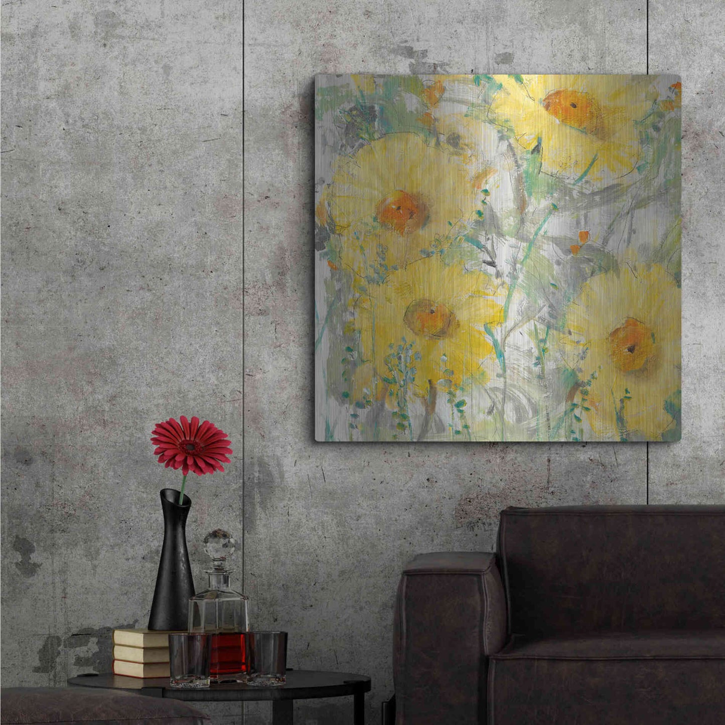 Luxe Metal Art 'Yellow Bunch II' by Tim O'Toole, Metal Wall Art,36x36