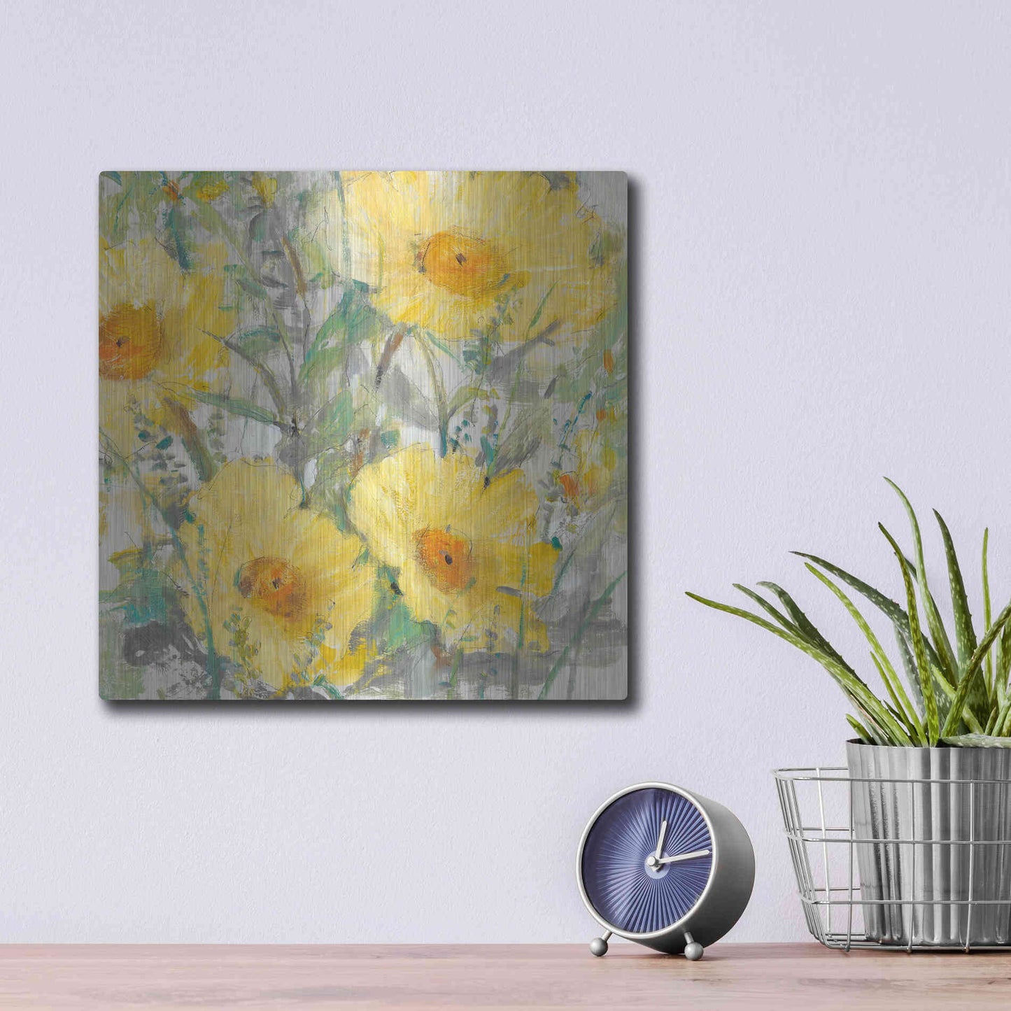 Luxe Metal Art 'Yellow Bunch I' by Tim O'Toole, Metal Wall Art,12x12