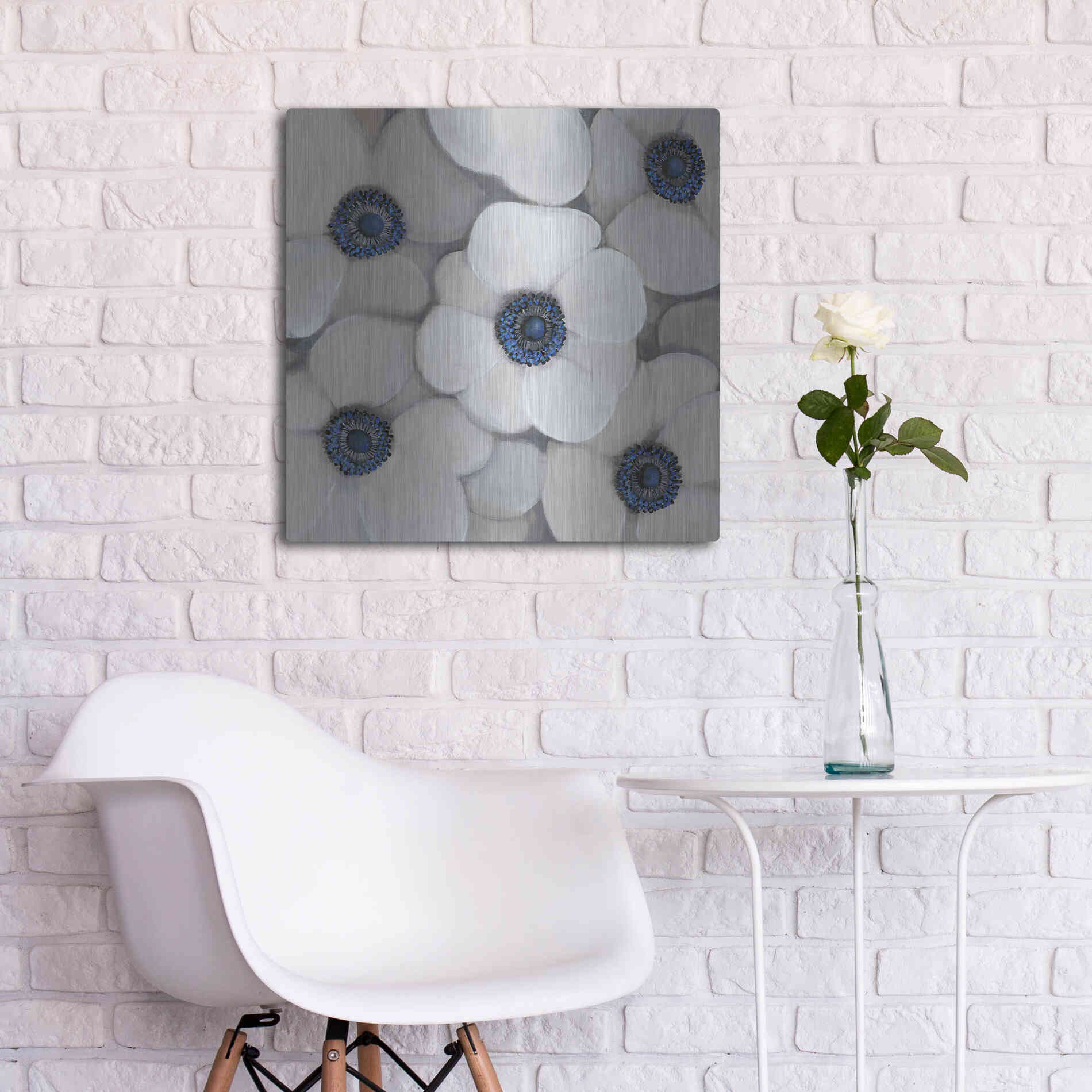 Luxe Metal Art 'White Anemone I' by Tim O'Toole, Metal Wall Art,24x24