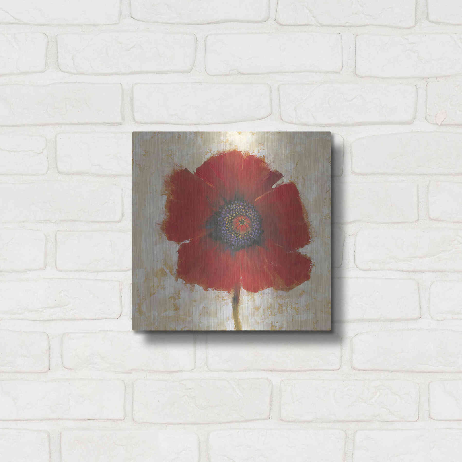 Luxe Metal Art 'Red Poppy Portrait II' by Tim O'Toole, Metal Wall Art,12x12