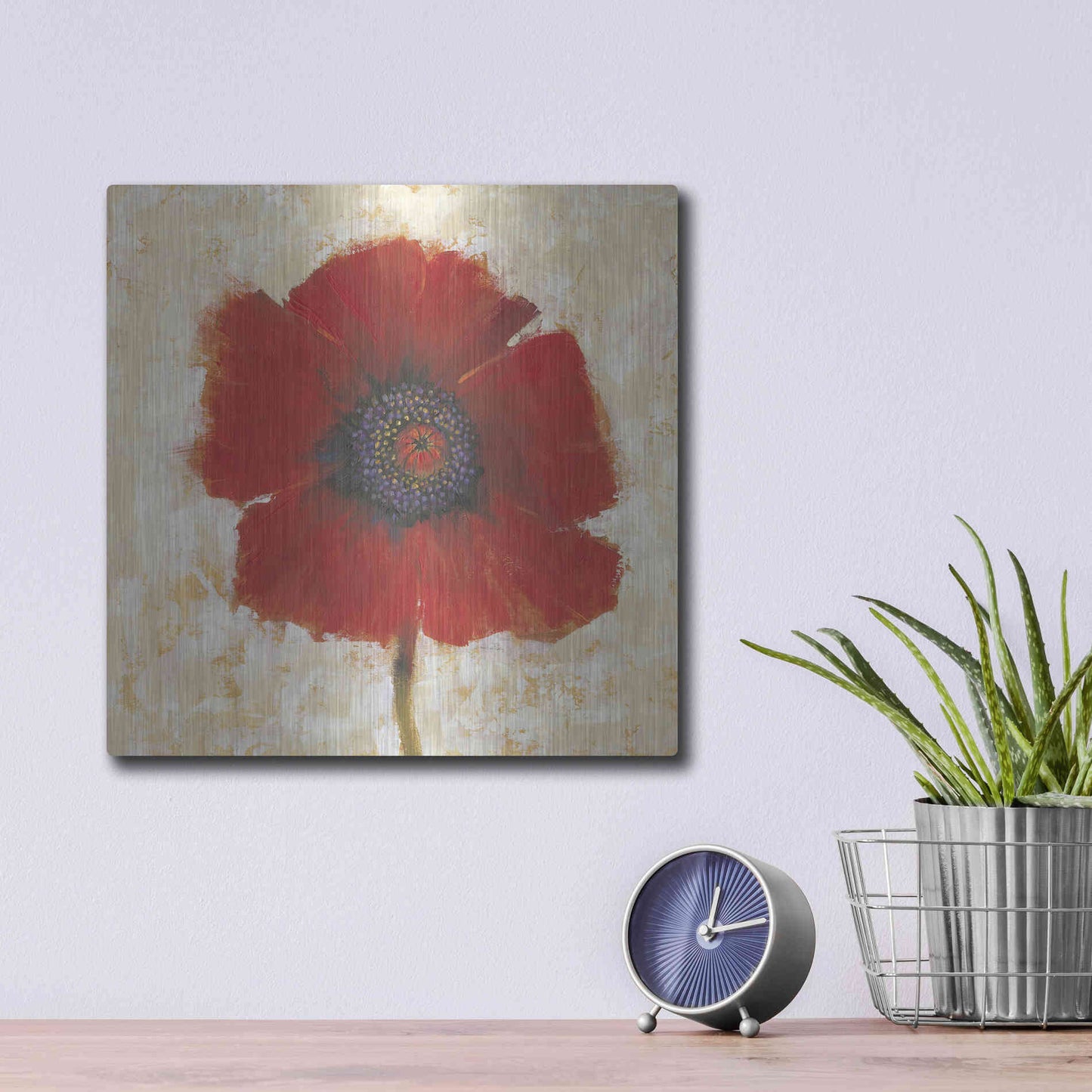 Luxe Metal Art 'Red Poppy Portrait II' by Tim O'Toole, Metal Wall Art,12x12