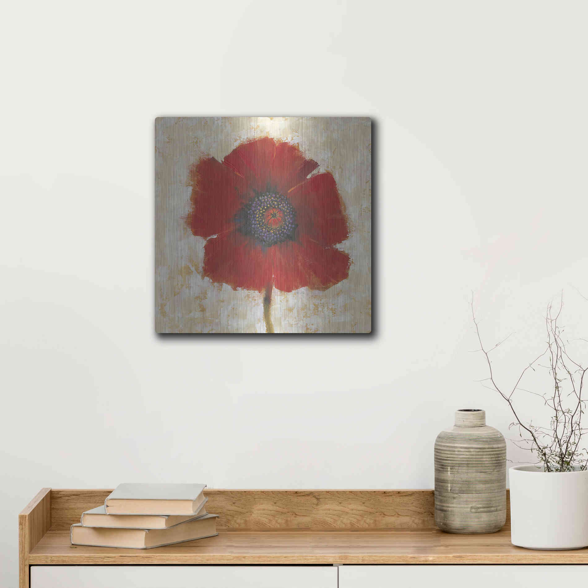 Luxe Metal Art 'Red Poppy Portrait II' by Tim O'Toole, Metal Wall Art,12x12