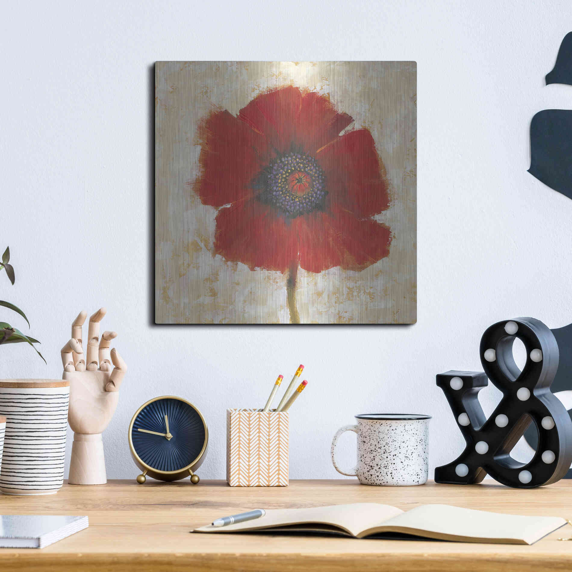 Luxe Metal Art 'Red Poppy Portrait II' by Tim O'Toole, Metal Wall Art,12x12