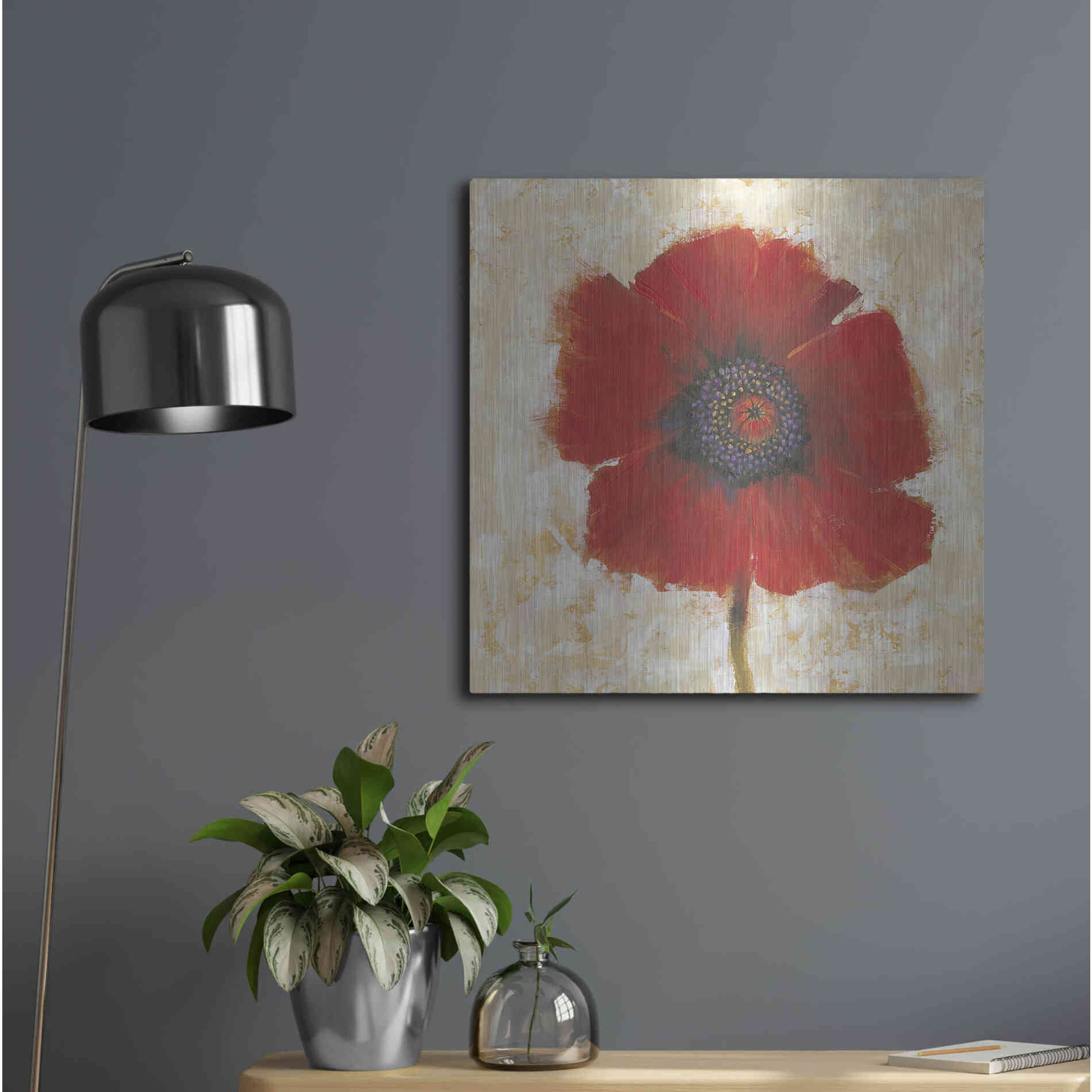 Luxe Metal Art 'Red Poppy Portrait II' by Tim O'Toole, Metal Wall Art,24x24